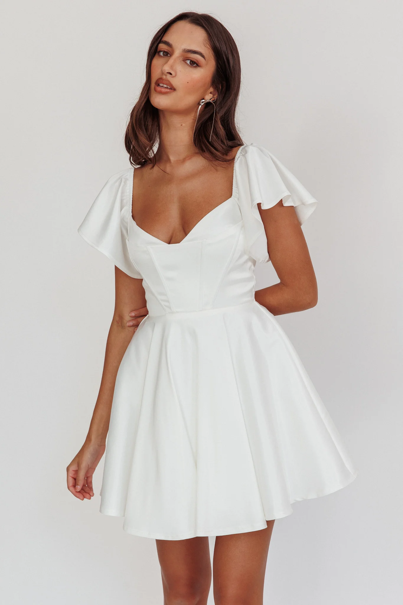 Tamelia Flutter Sleeve Mini Dress White - Image 2