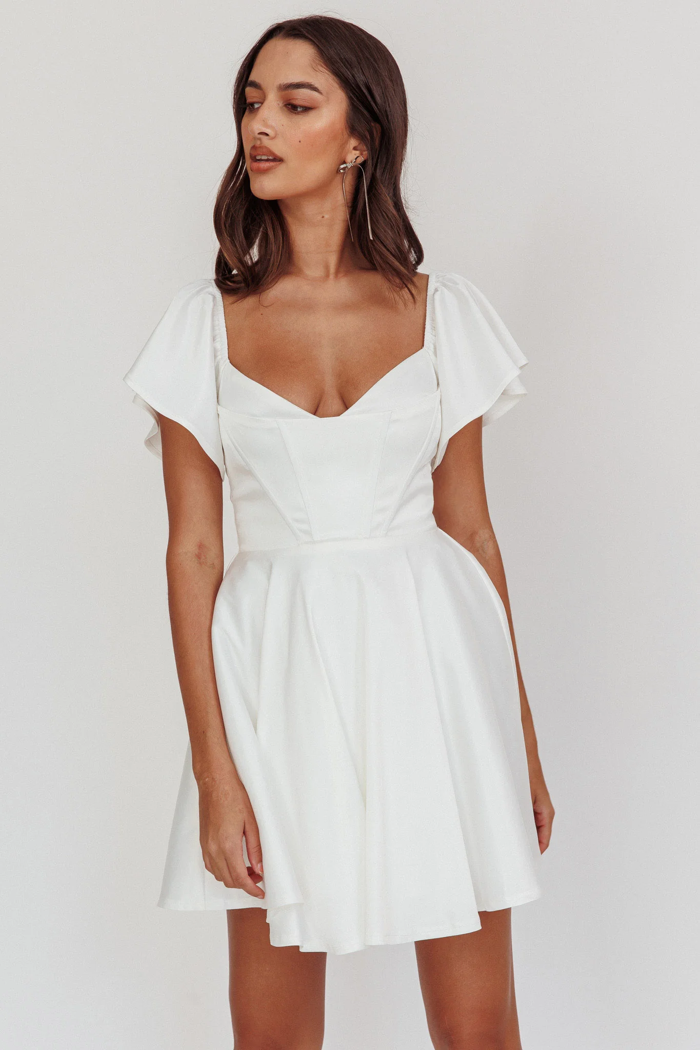 Tamelia Flutter Sleeve Mini Dress White - Image 6