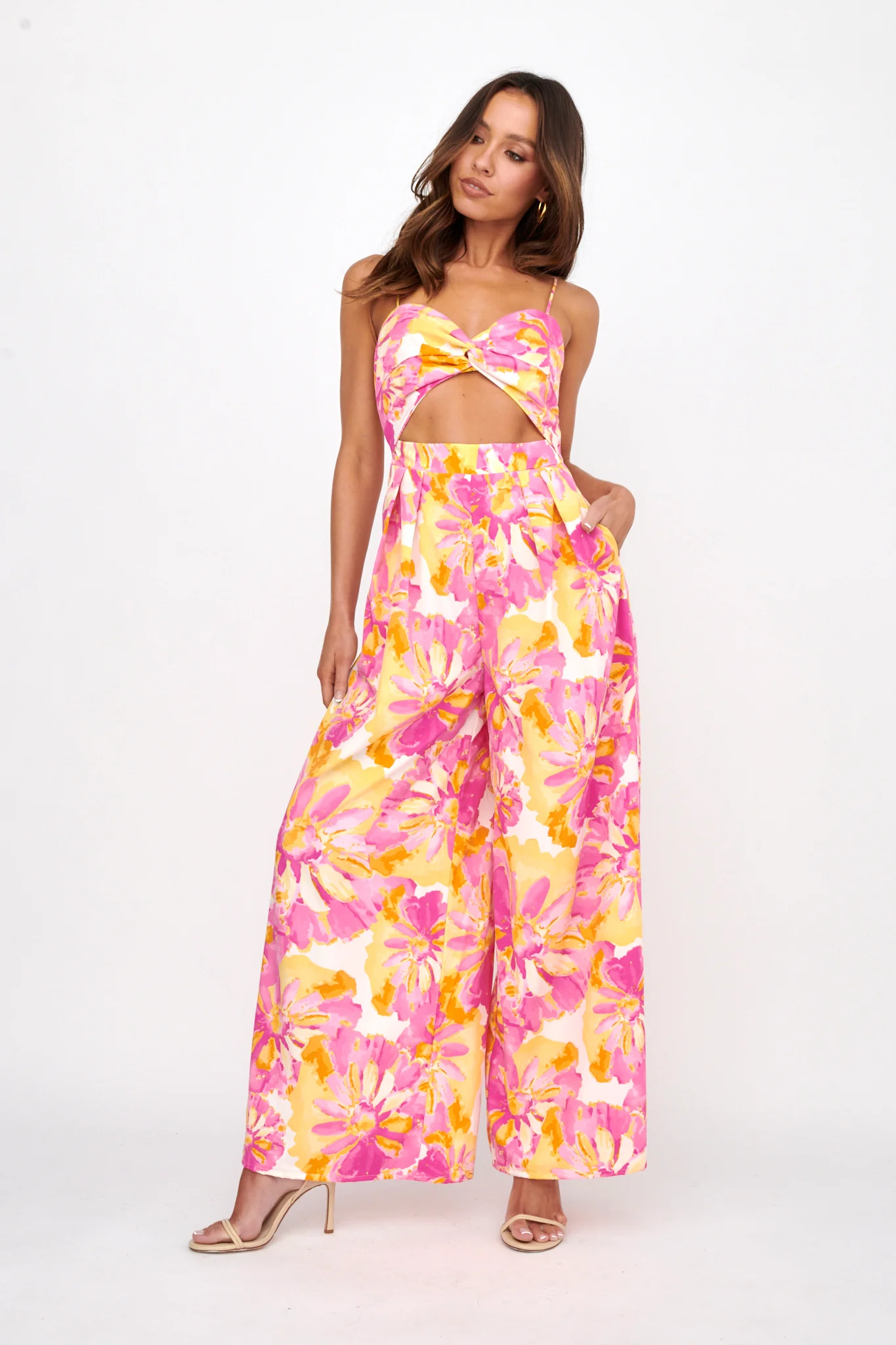 Tammi Cut-Out Waist Jumpsuit Floral Blush - Image 5