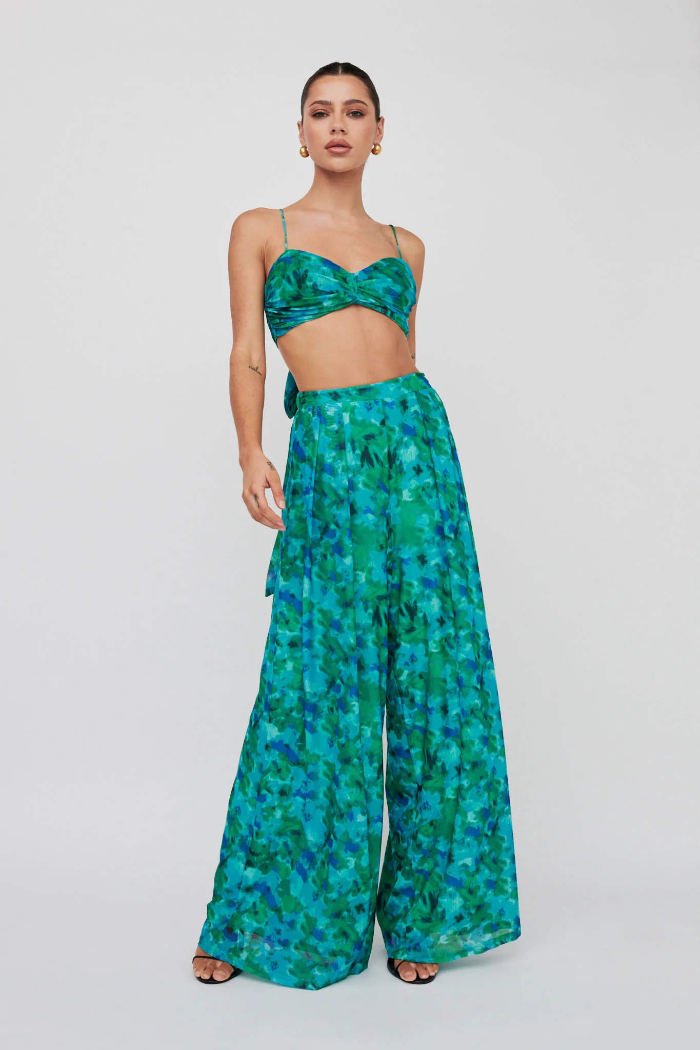 Tammi Tied Back Crop Top Floral Green - Image 6