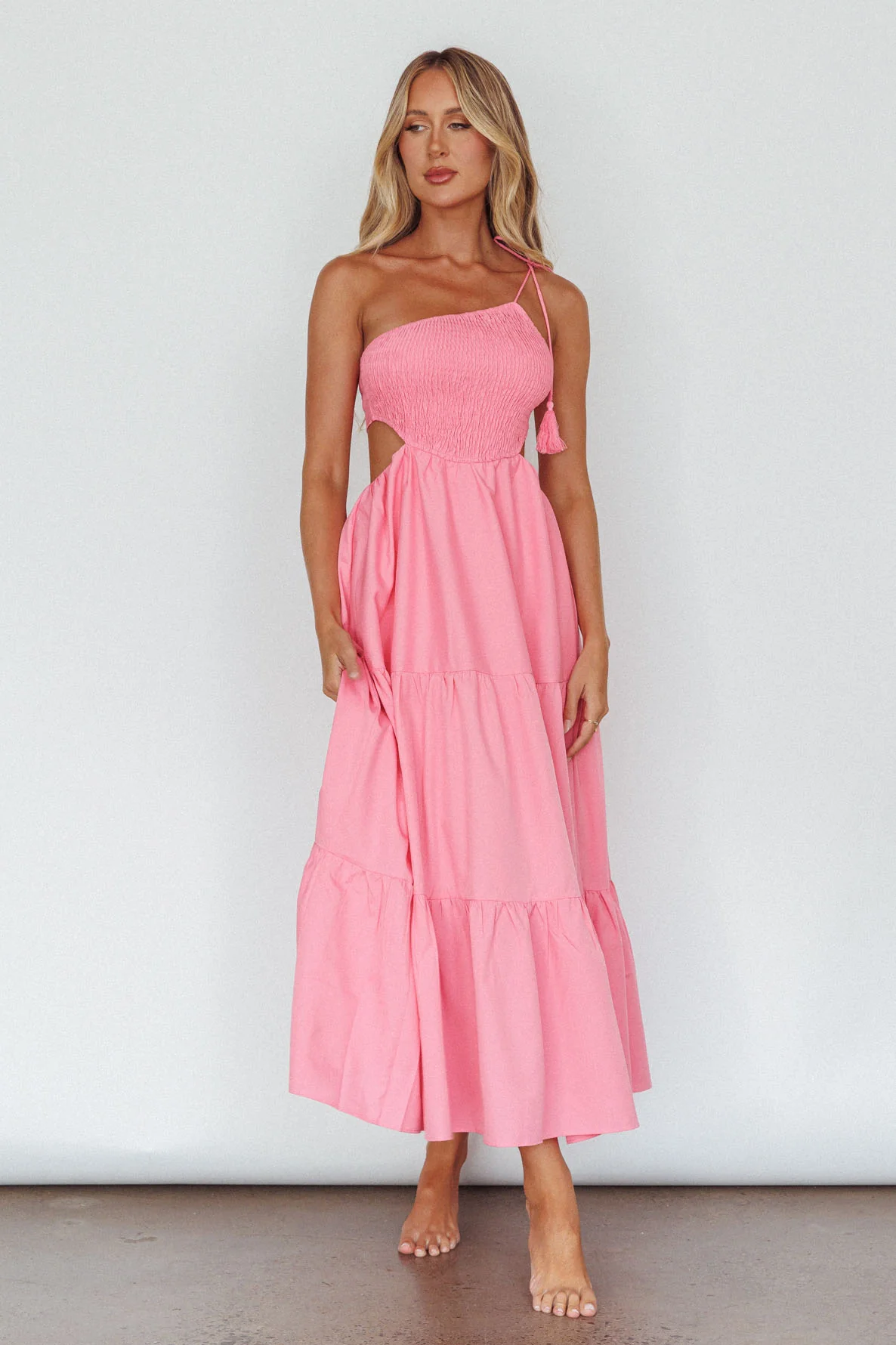 Tamzin Shirred Bodice Midi Dress Soft Pink - Image 3