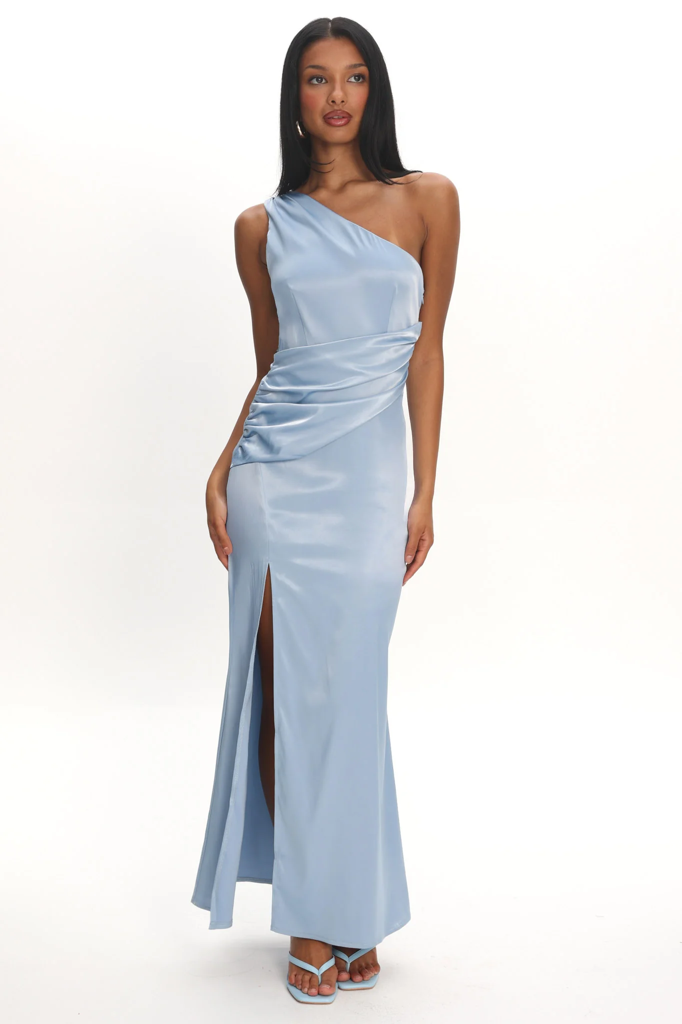 Taniesha One-Shoulder Gathered Maxi Dress Steel Blue - Image 2