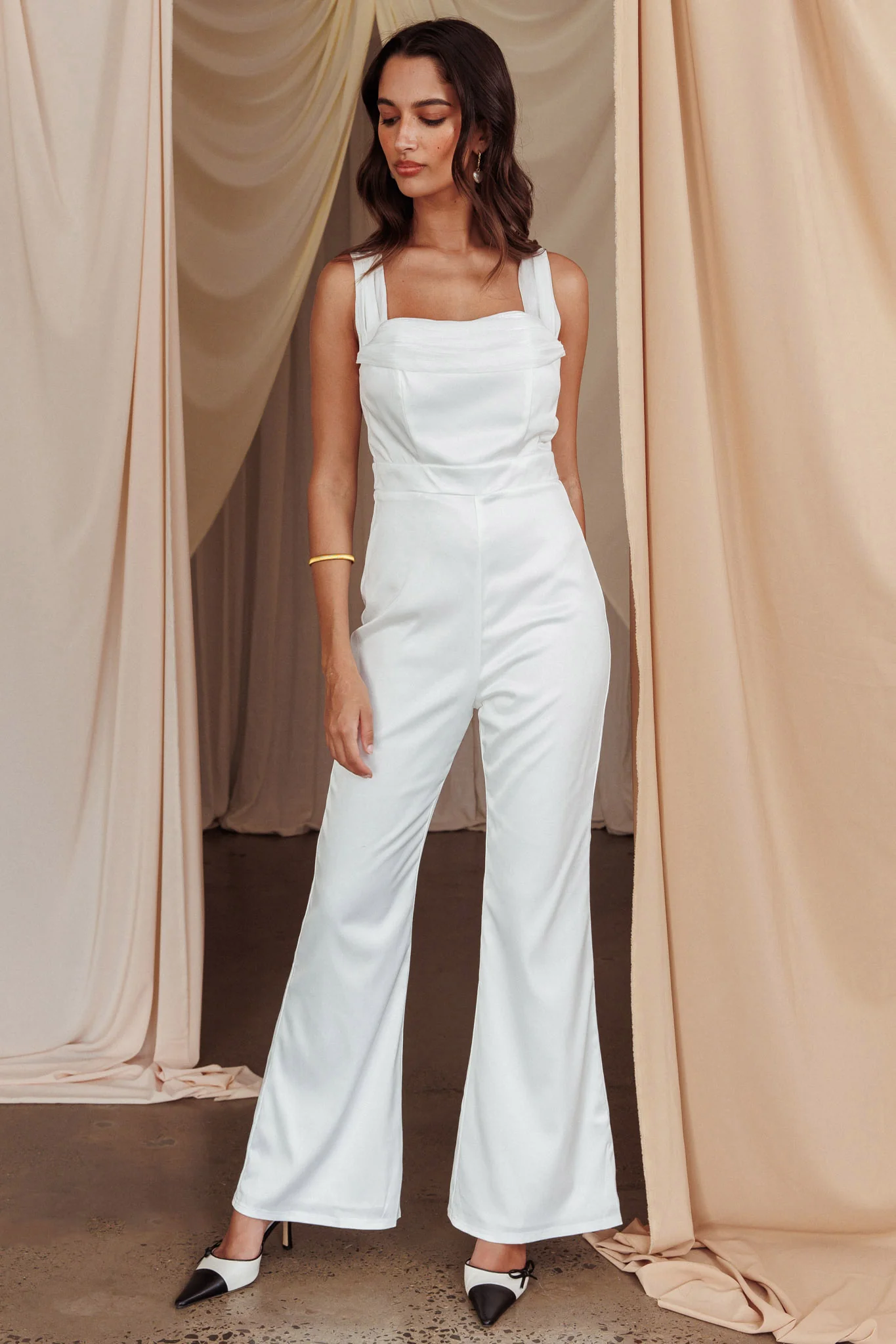 Tarlena Chiffon Neckline Jumpsuit Off-White - Image 5