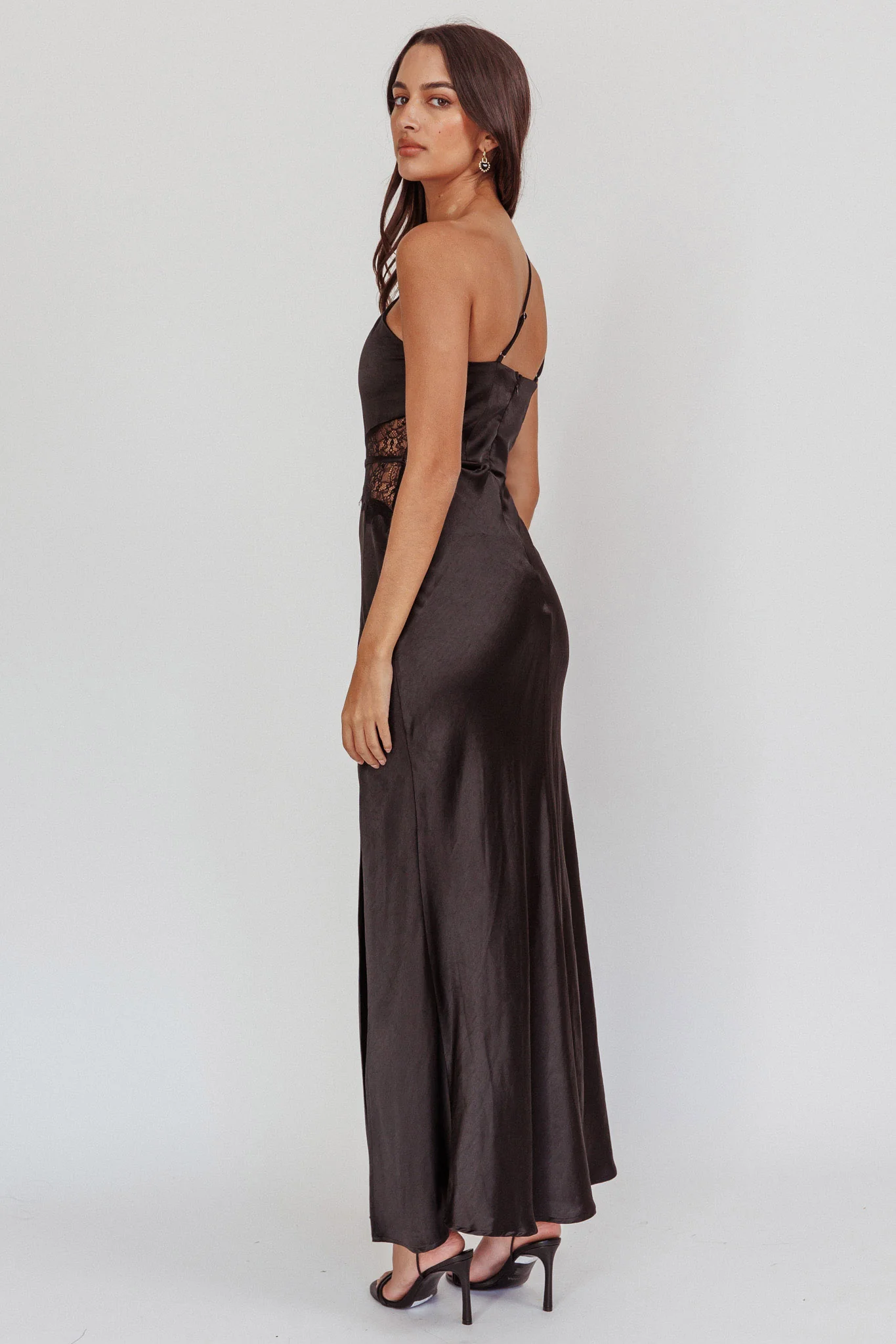 Tarly Lace Waist One-Shoulder Maxi Dress Black - Image 2