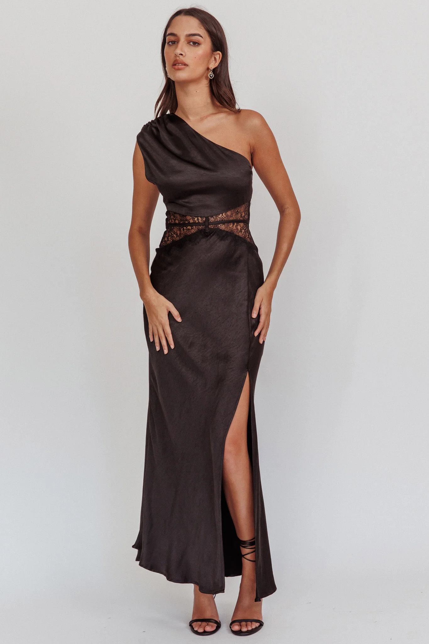 Tarly Lace Waist One-Shoulder Maxi Dress Black - Image 5