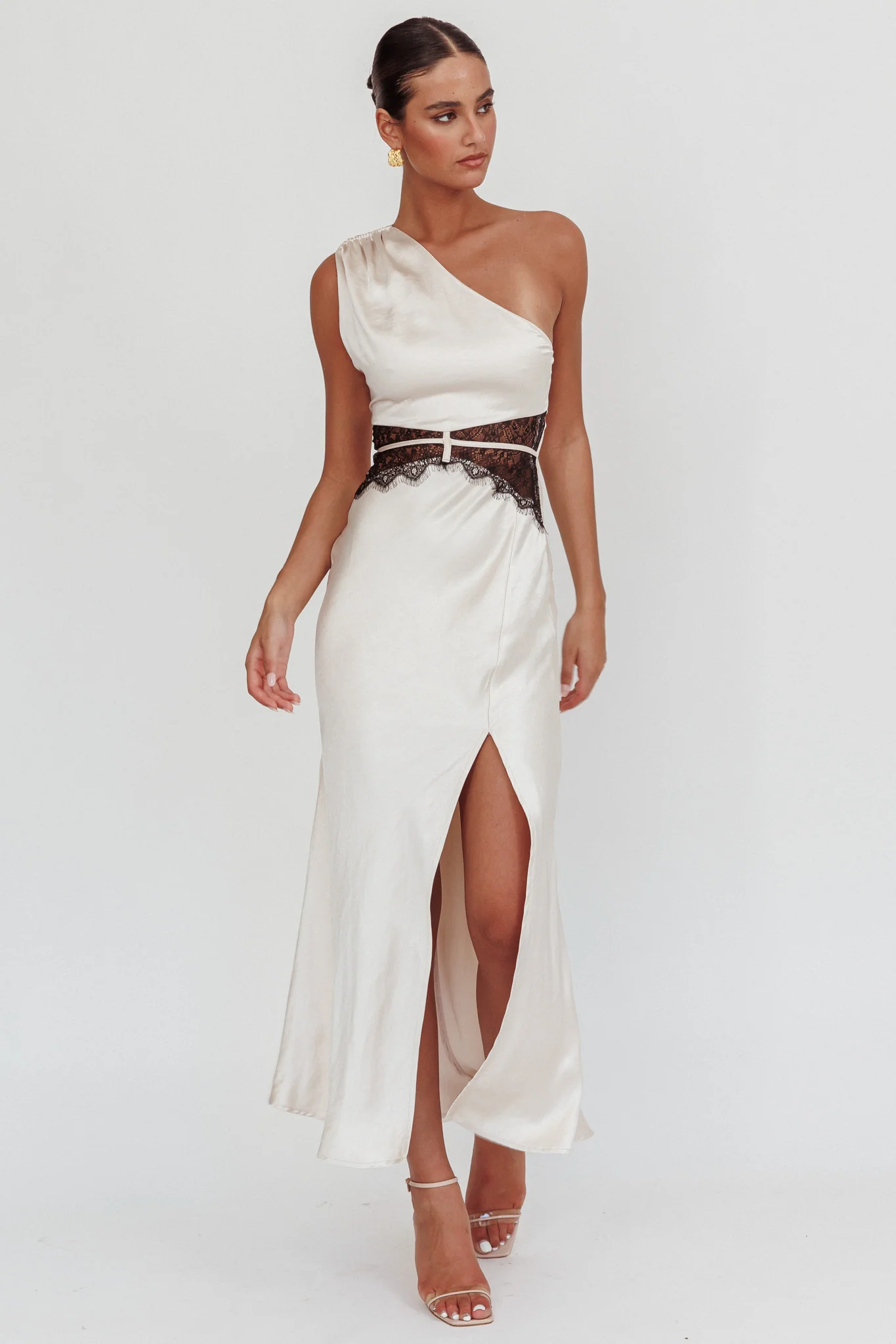 Tarly Lace Waist One-Shoulder Maxi Dress Champagne - Image 6