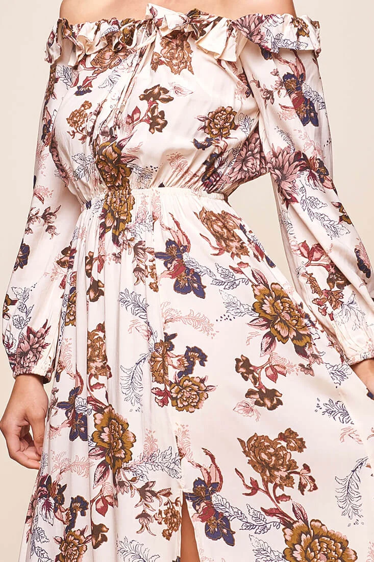 Tatiana Bardot Frill Neckline Maxi Dress Mocha - Image 4