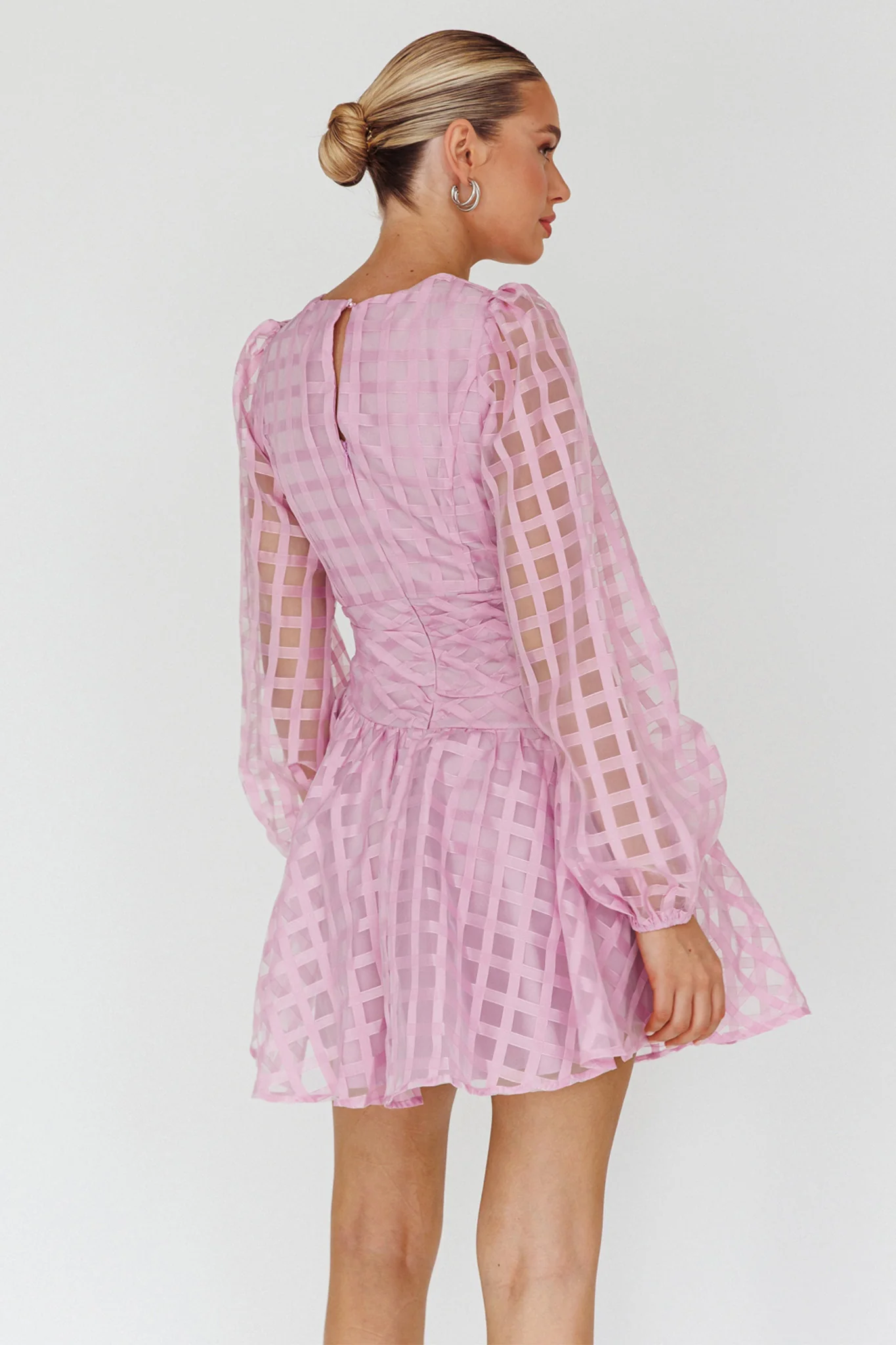 Tatiana Long Sleeve Plaid Mini Dress Lilac - Image 2