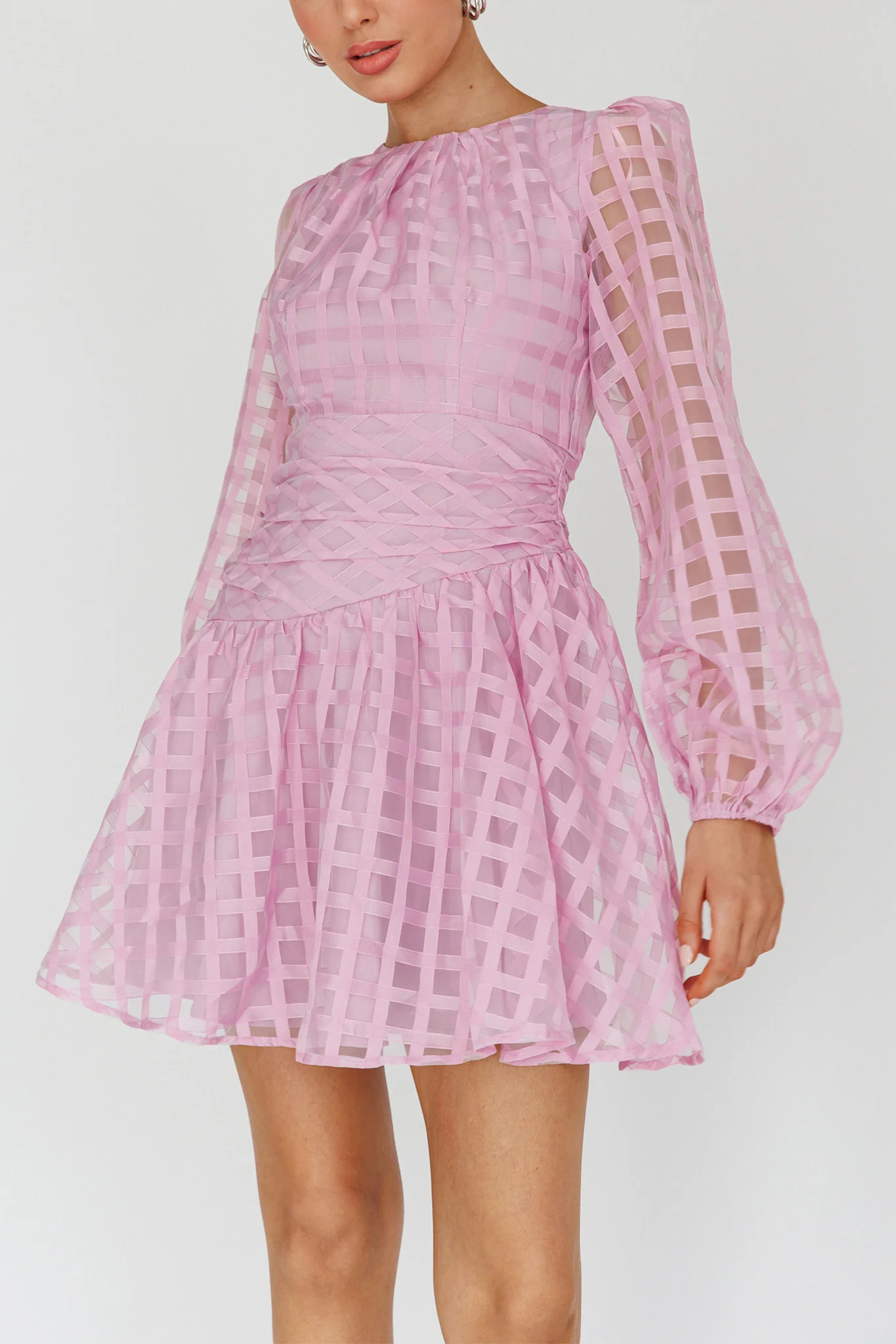 Tatiana Long Sleeve Plaid Mini Dress Lilac - Image 4