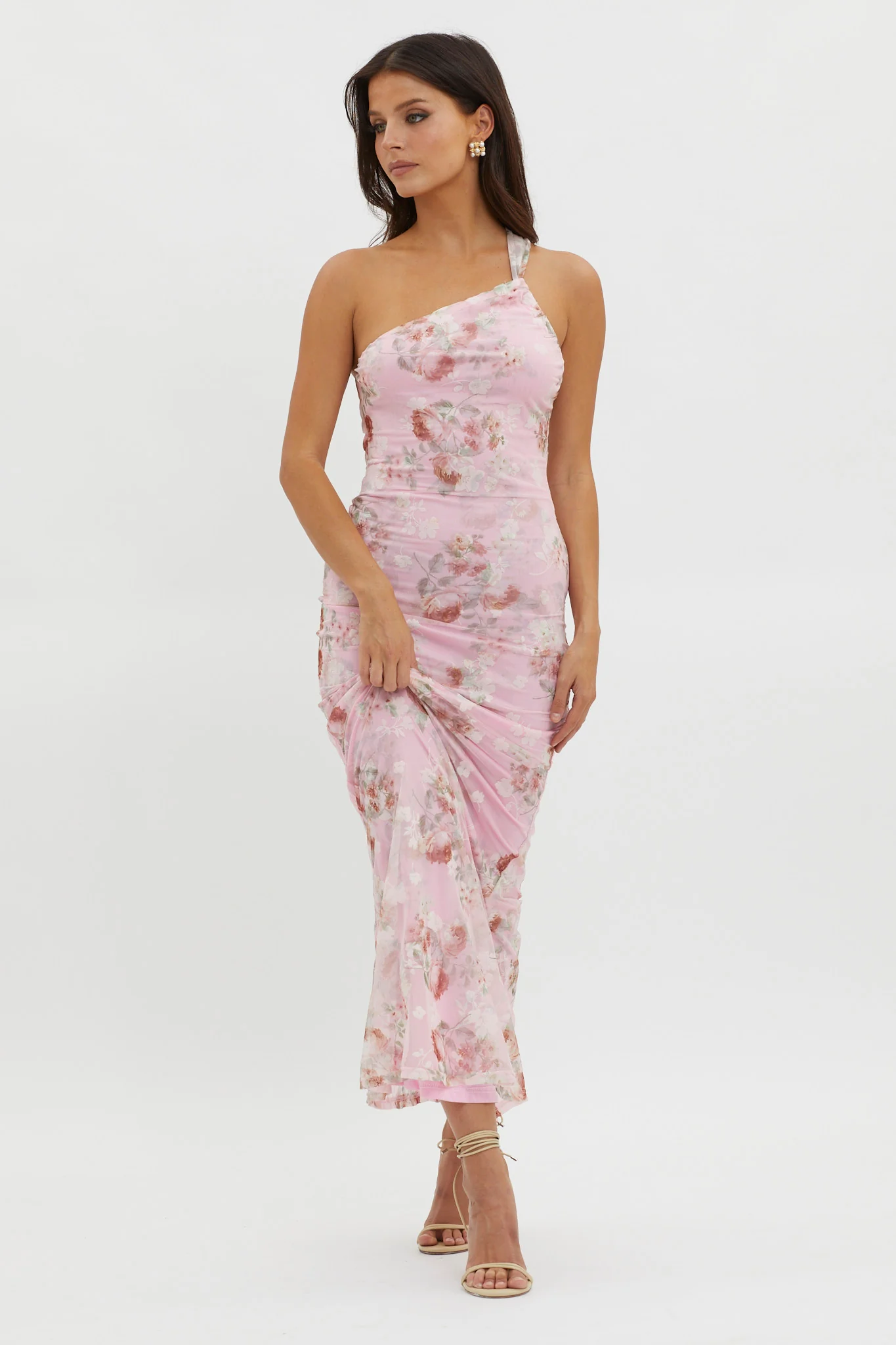 Tatum One-Shoulder Mesh Maxi Dress Pink - Image 5