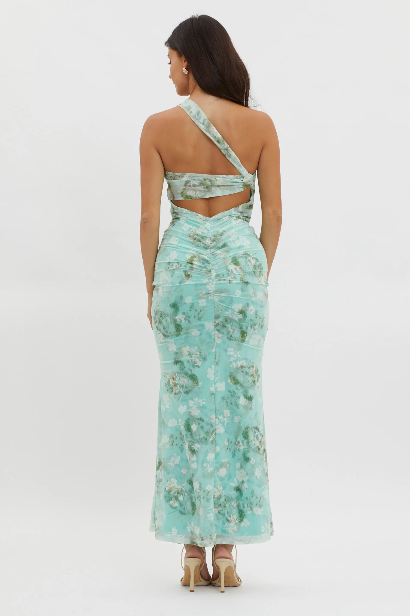 Tatum One-Shoulder Mesh Maxi Dress Sage - Image 2