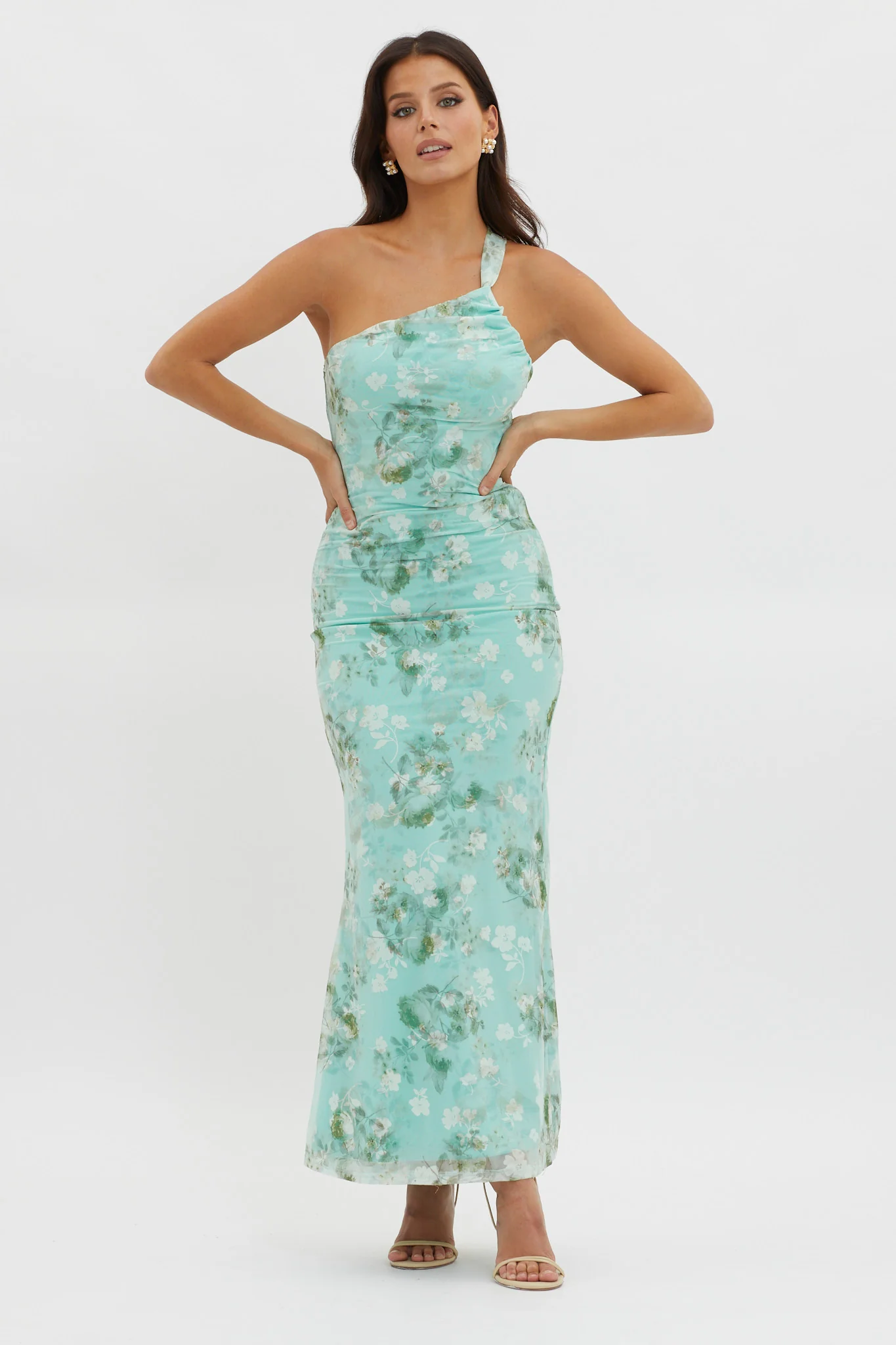 Tatum One-Shoulder Mesh Maxi Dress Sage - Image 4