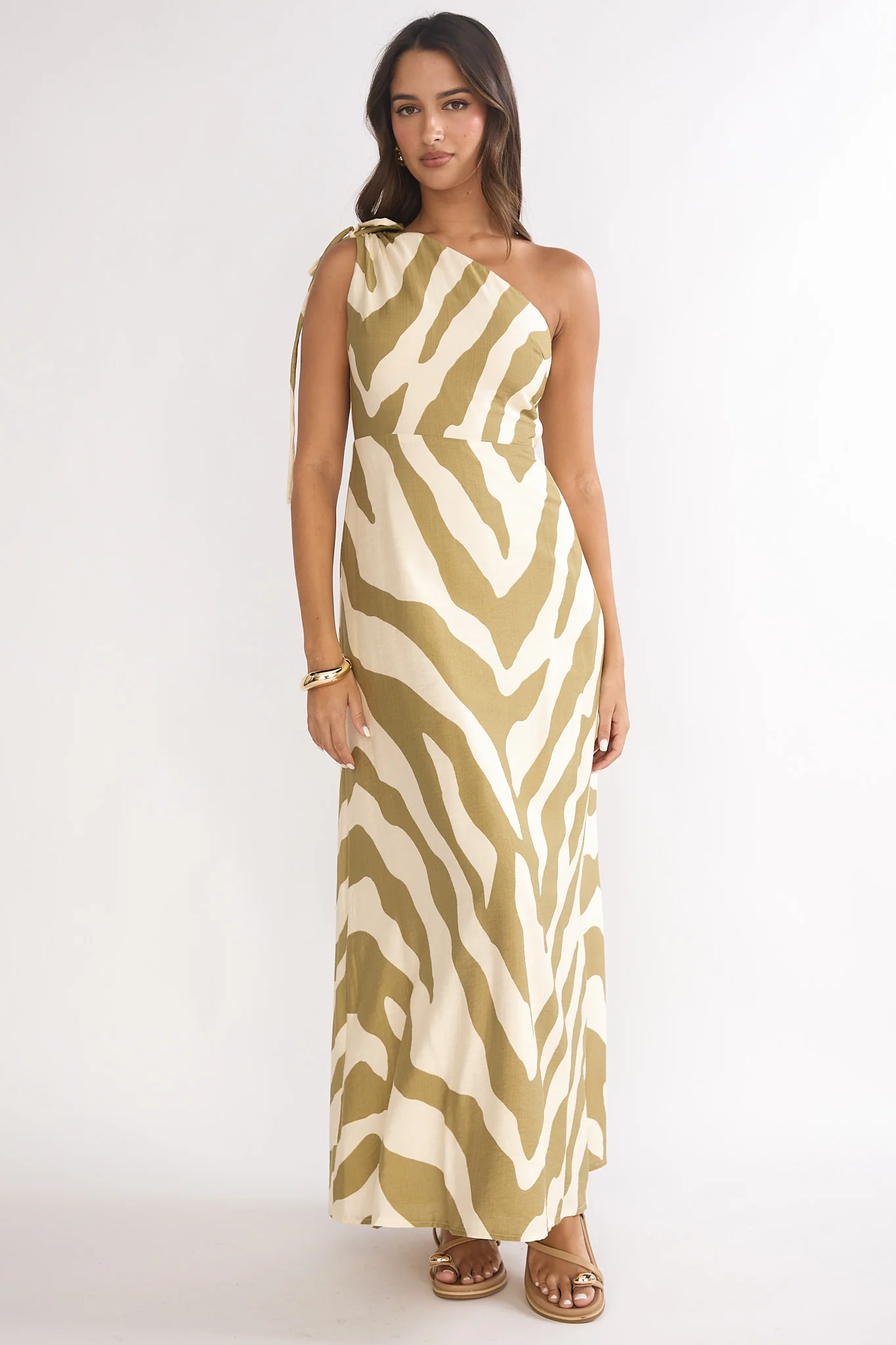 Tavina One-Shoulder Maxi Dress Zebra Khaki - Image 2