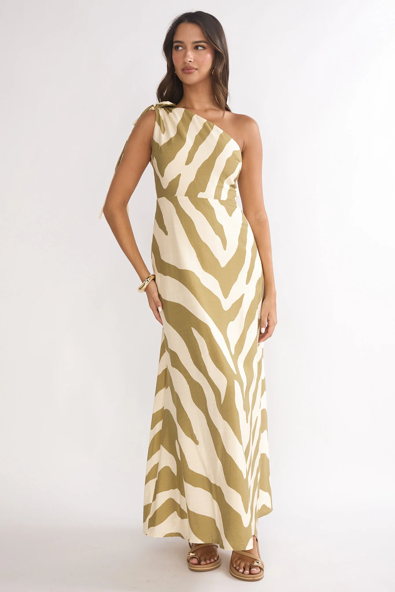 Tavina One-Shoulder Maxi Dress Zebra Khaki - Image 5