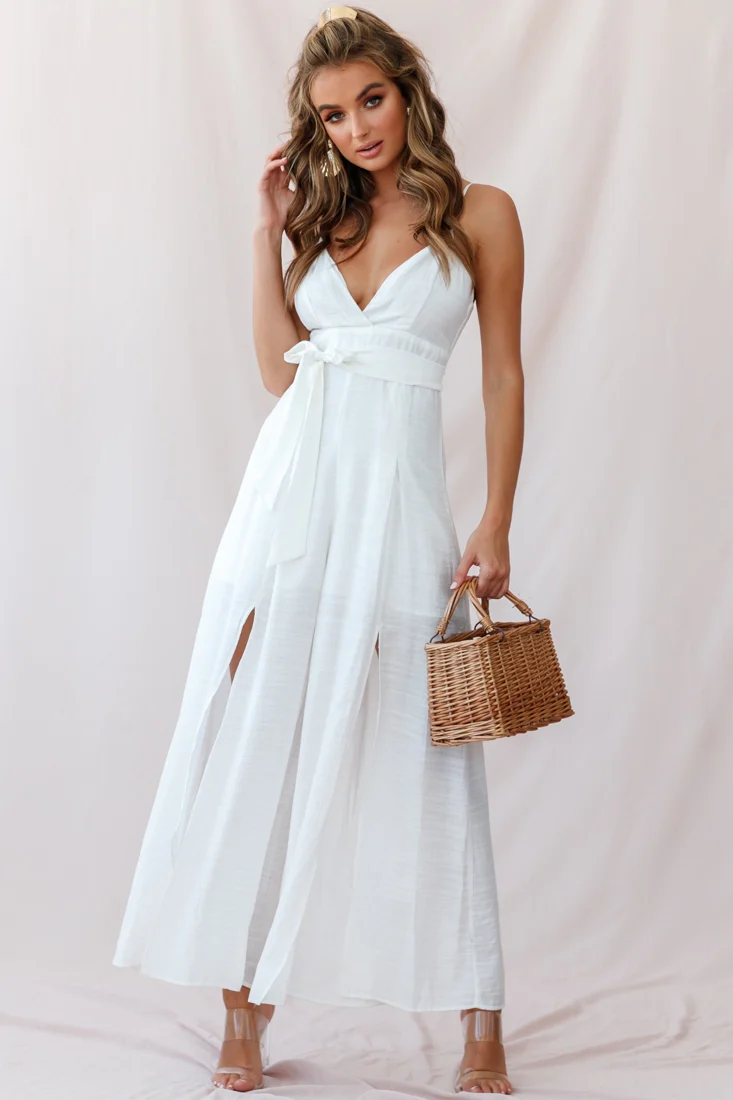 Taylor V-Neck Split Wide Leg Jumpsuit White - Image 6