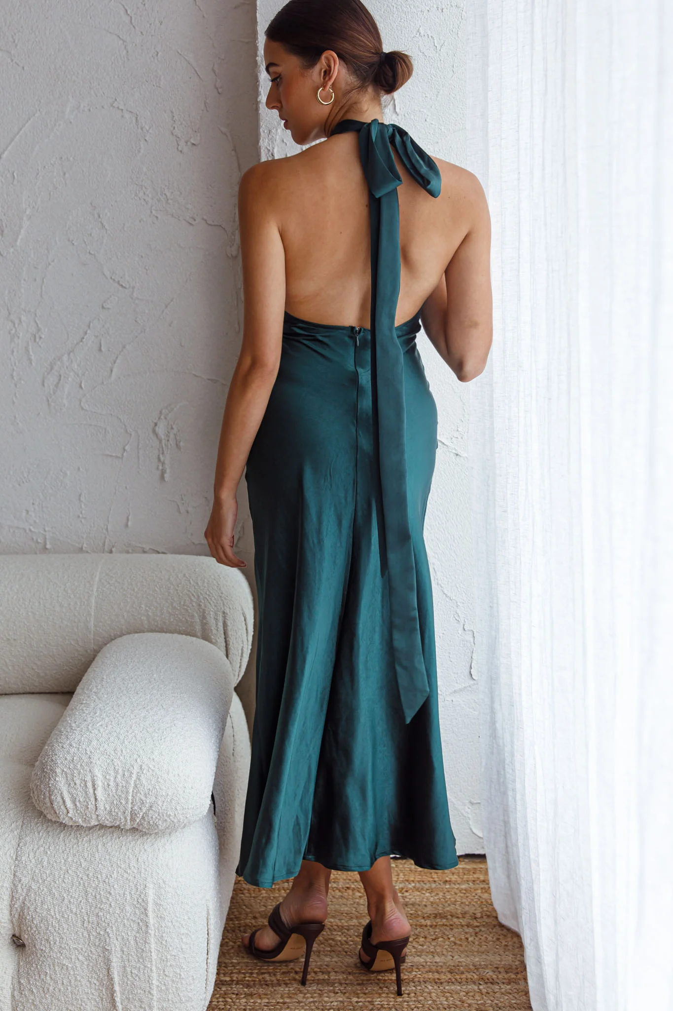 Te Amo Halterneck Open Back Midi Dress Forest Green - Image 8