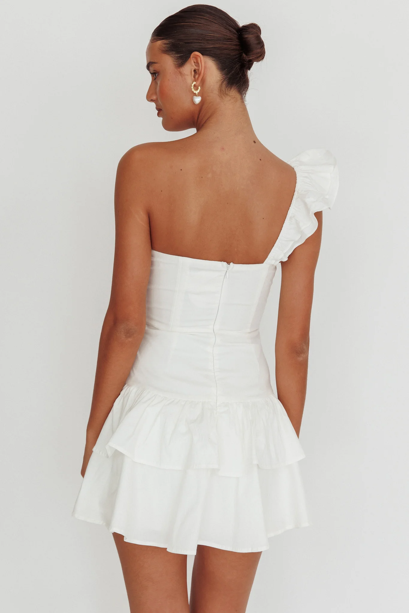 Tea Time One Shoulder Ruffle Mini Dress White - Image 2