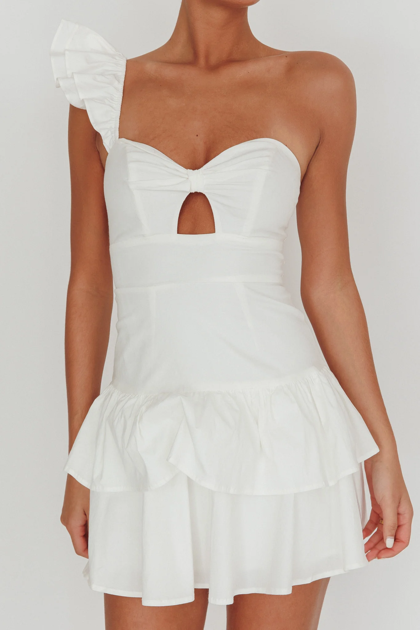 Tea Time One Shoulder Ruffle Mini Dress White - Image 4