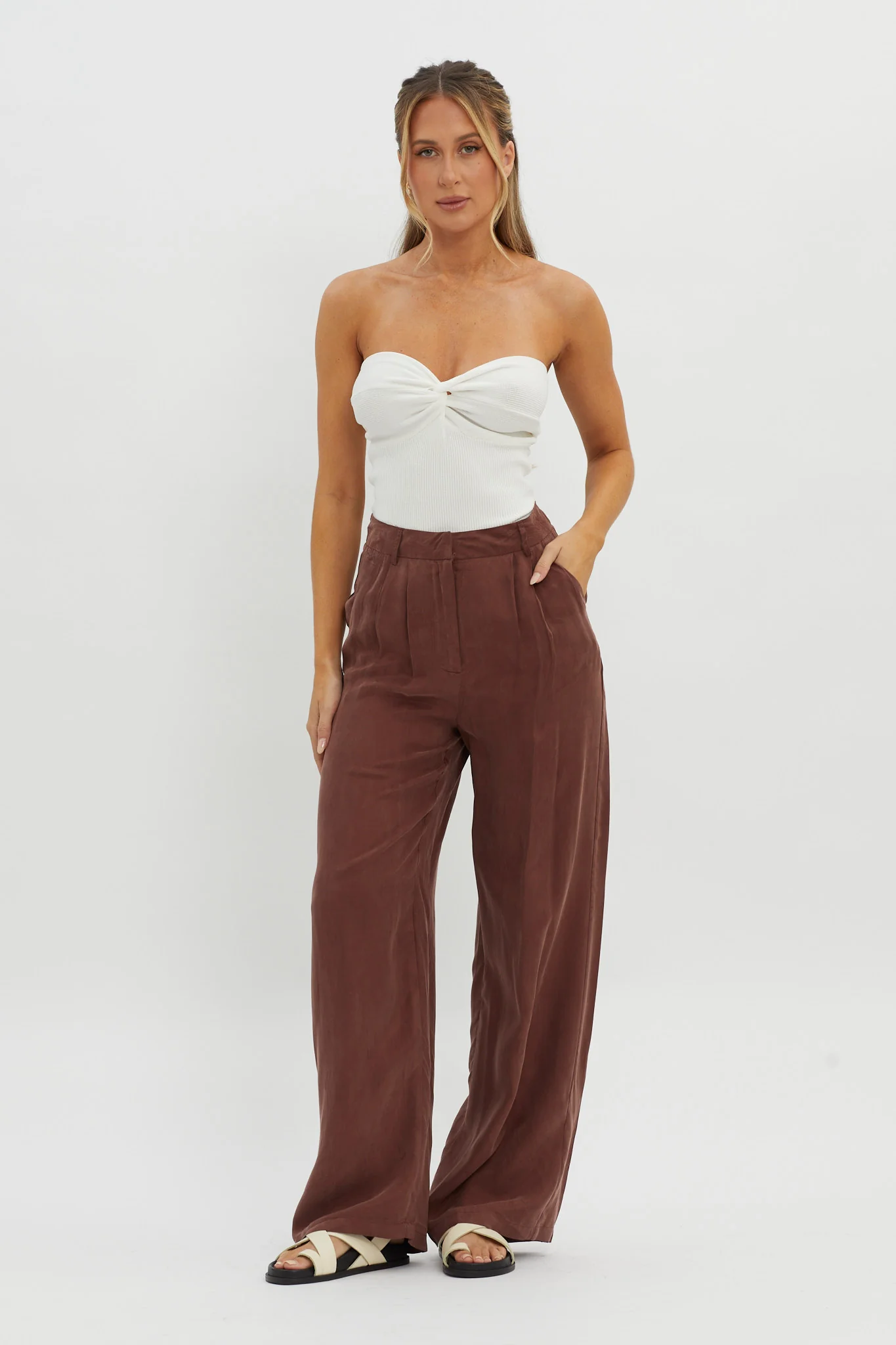 Teagan Strapless Ribbed Knit Top White - Image 3