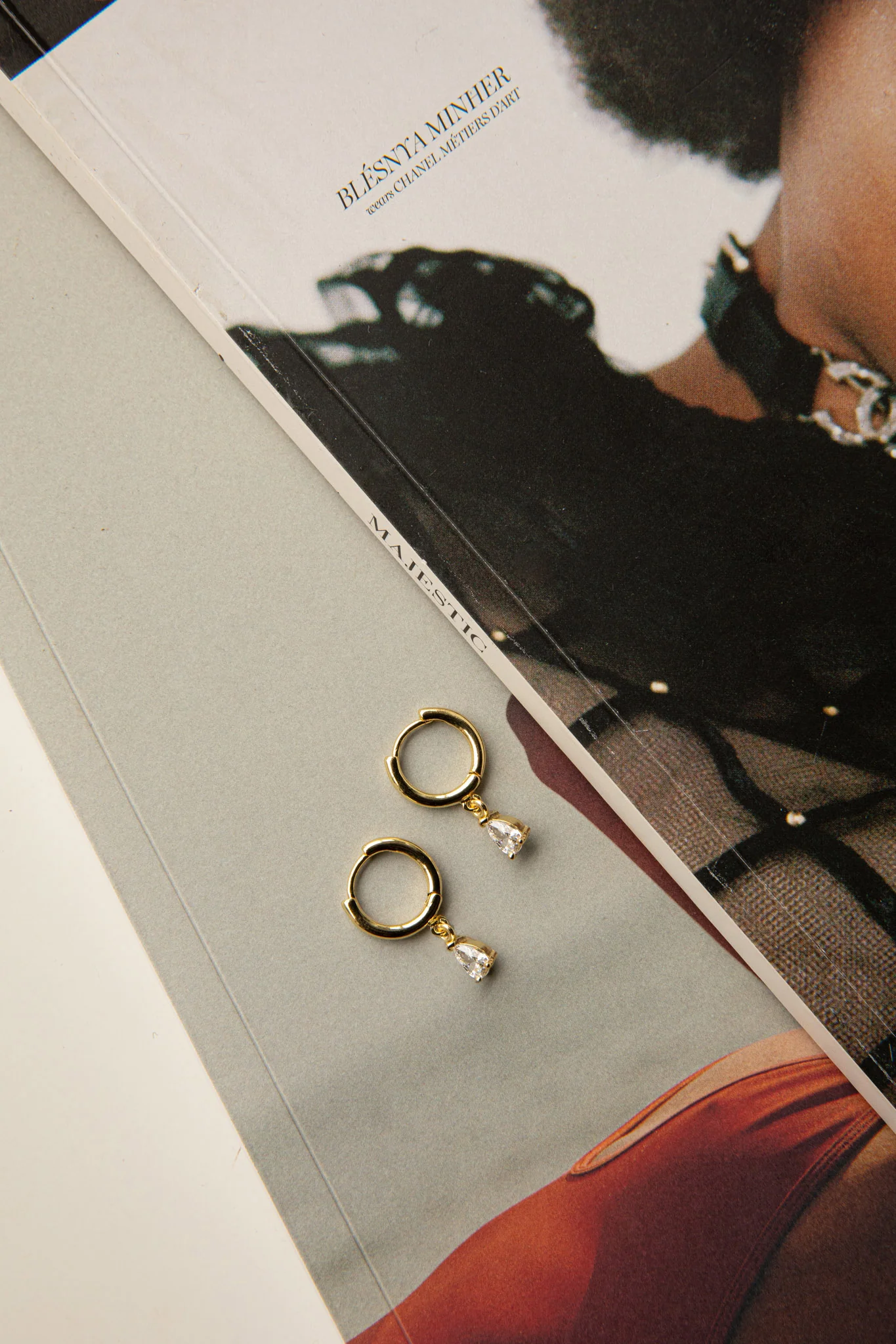 Teary Drop Diamante Hoop Earrings Gold - Image 3