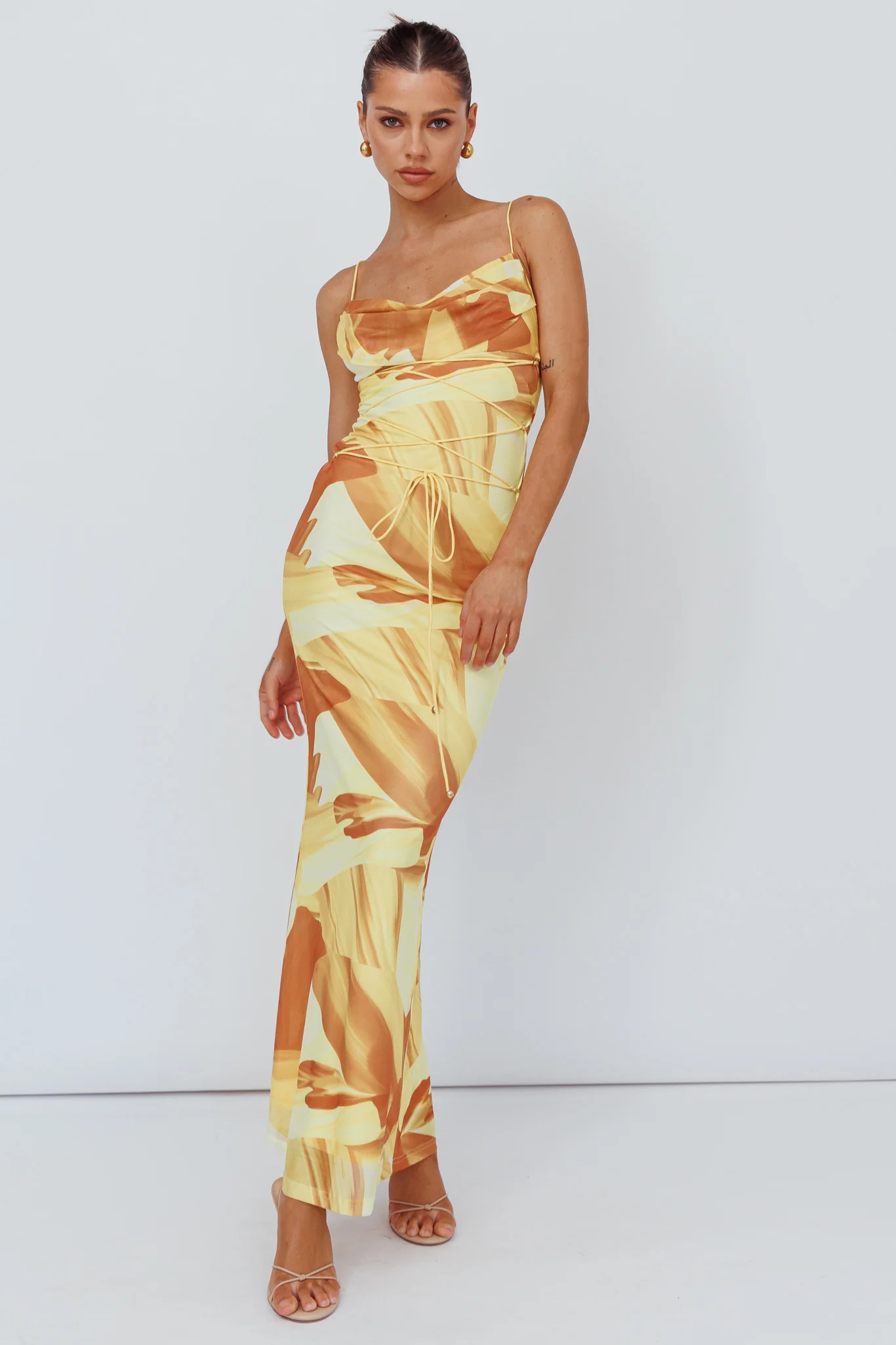Teava Laced Waist Maxi Dress Abstract Yellow - Image 3