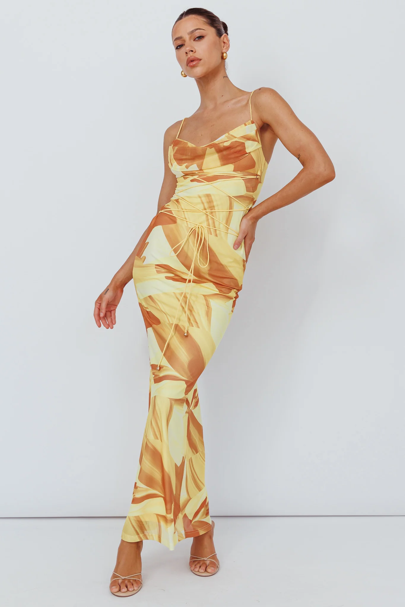 Teava Laced Waist Maxi Dress Abstract Yellow - Image 5