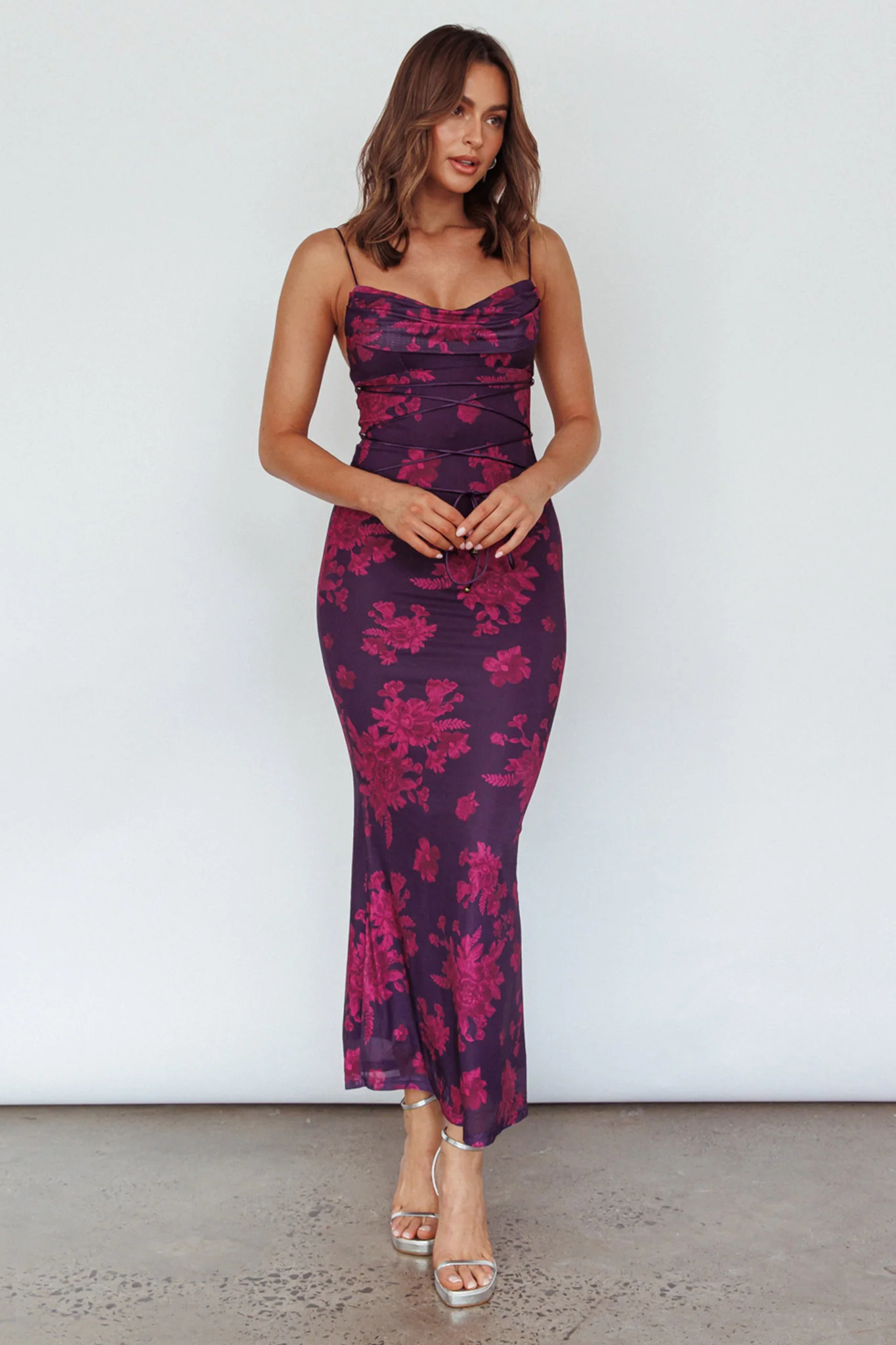 Teava Laced Waist Maxi Dress Floral Grape - Image 6