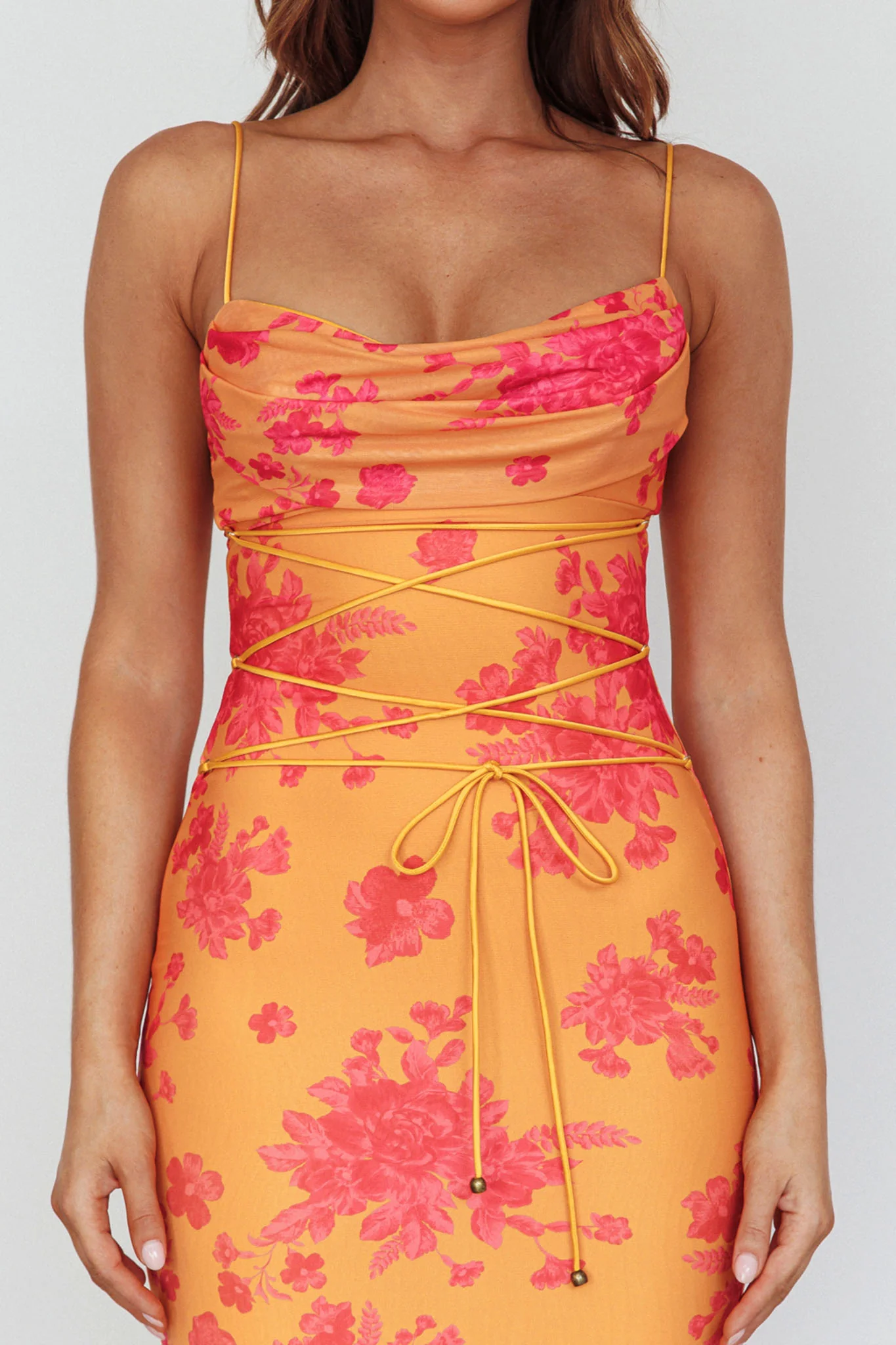 Teava Laced Waist Maxi Dress Floral Orange - Image 5