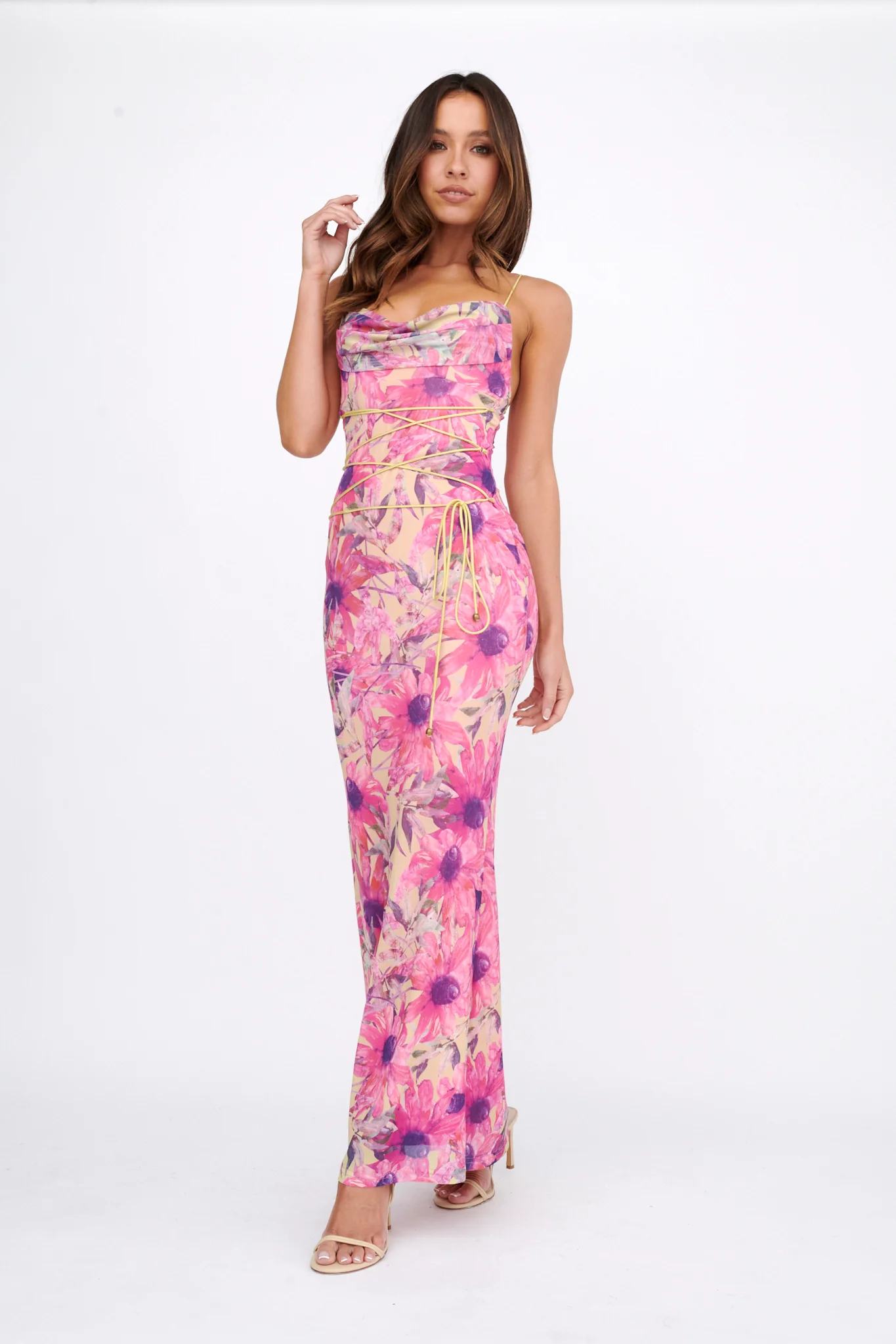 Teava Laced Waist Maxi Dress Flower Pink - Image 5
