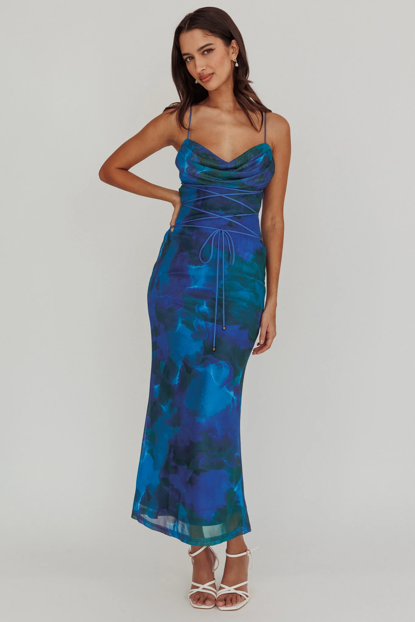 Teava Laced Waist Maxi Dress Print Blue - Image 5