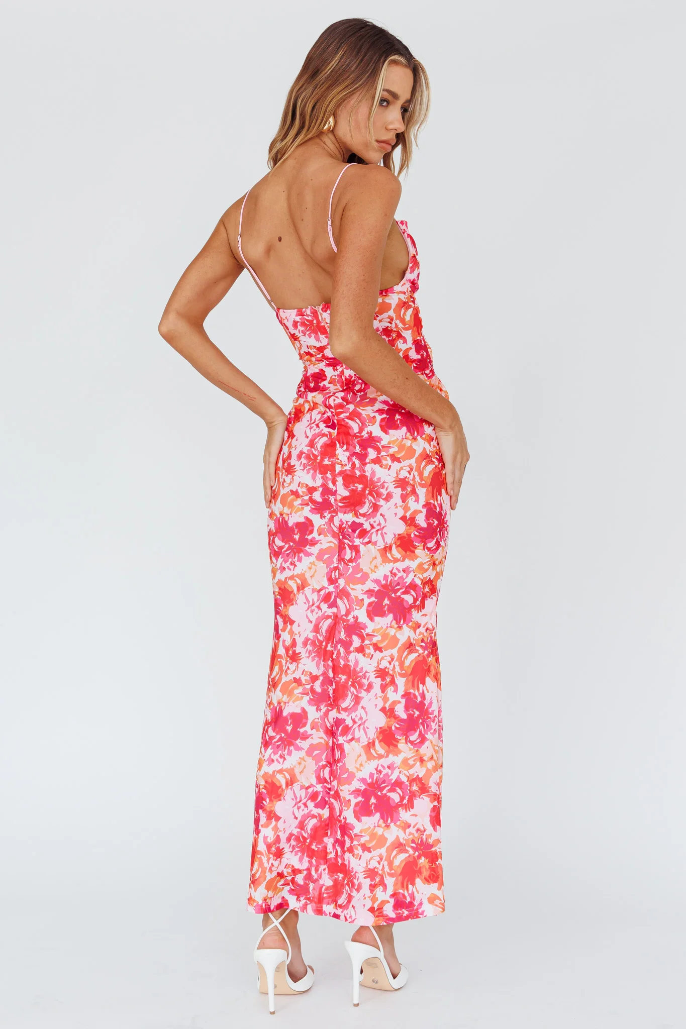 Teava Laced Waist Midi Dress Floral Red - Image 2