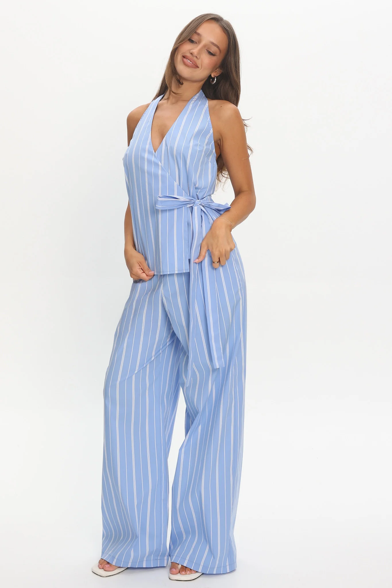 Teela Halter Wrap Top Stripe Blue - Image 2