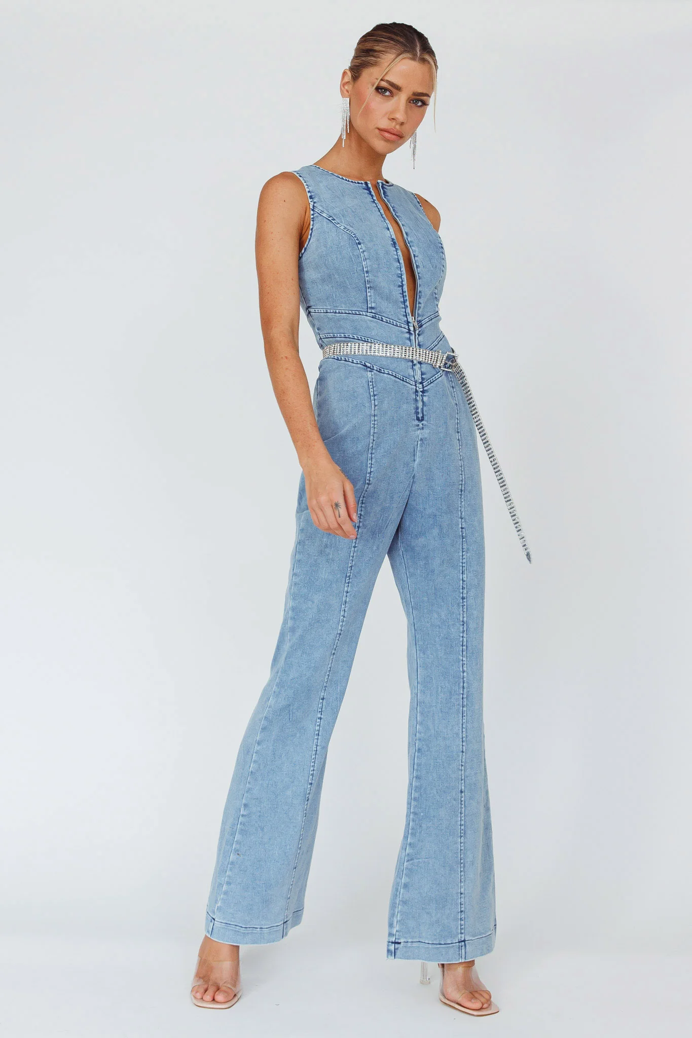 Teigan Heart Back Sleeveless Jumpsuit Light Denim - Image 2