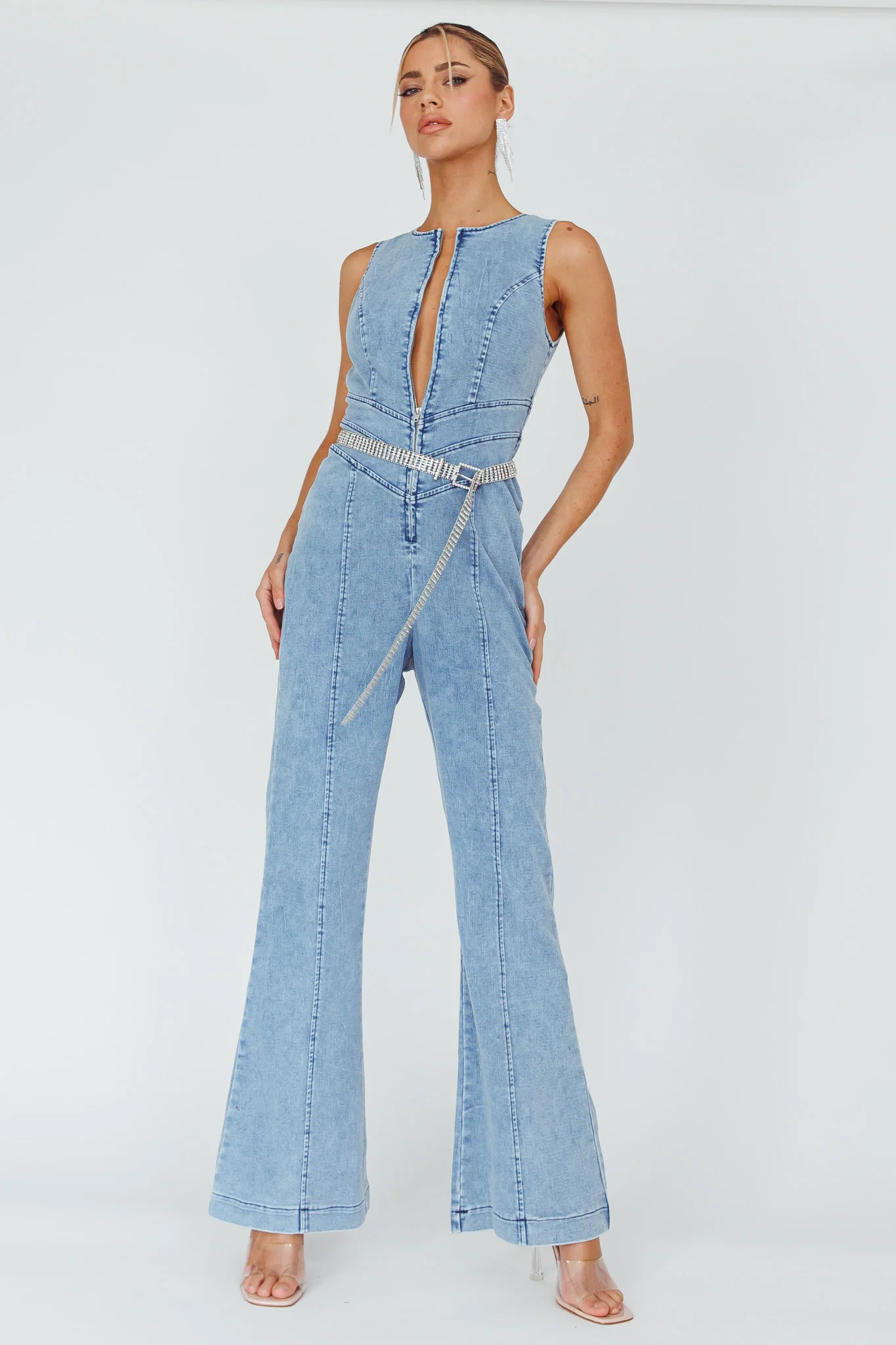 Teigan Heart Back Sleeveless Jumpsuit Light Denim - Image 3