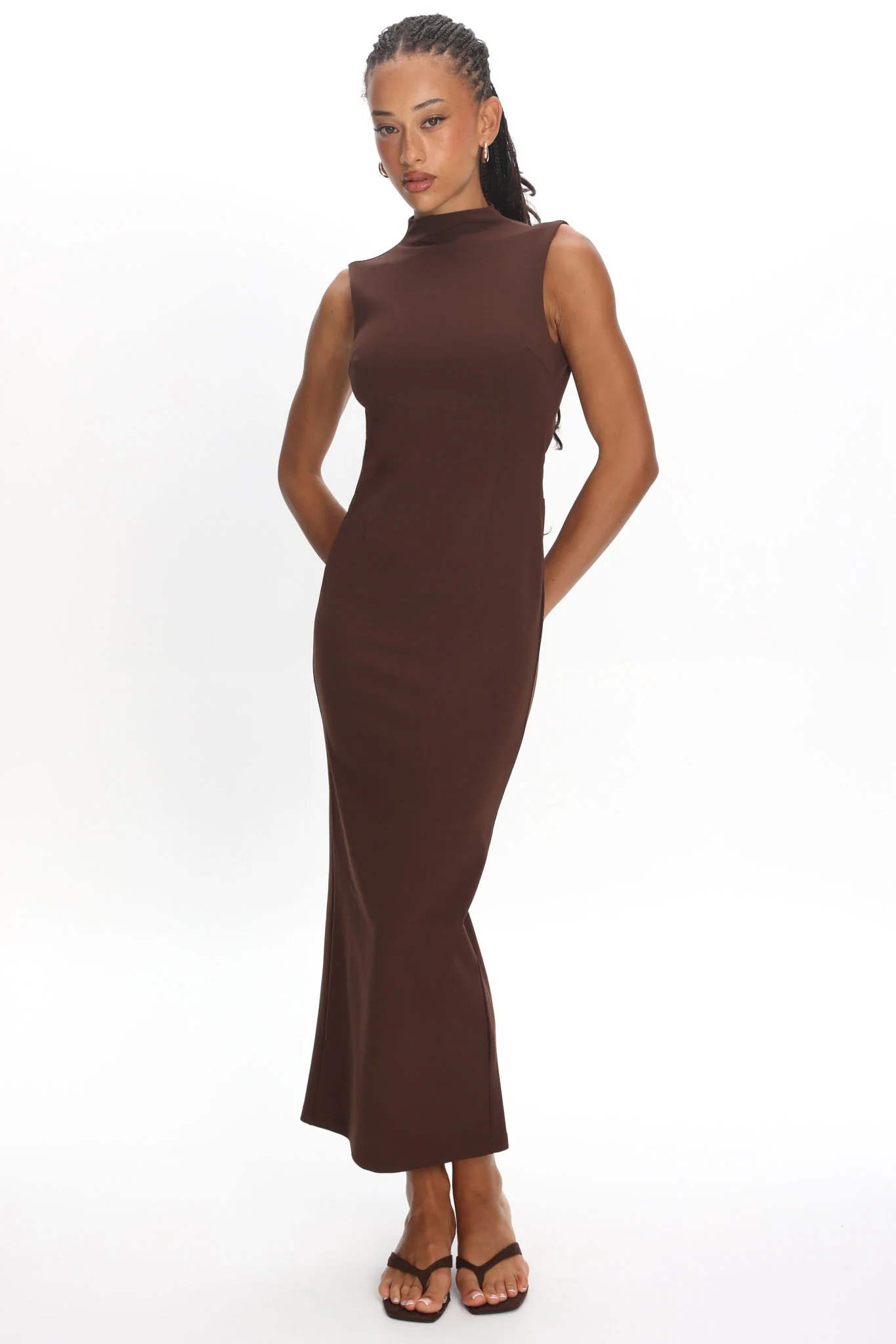 Tellora Backless Mock Neck Maxi Dress Chocolate - Image 5