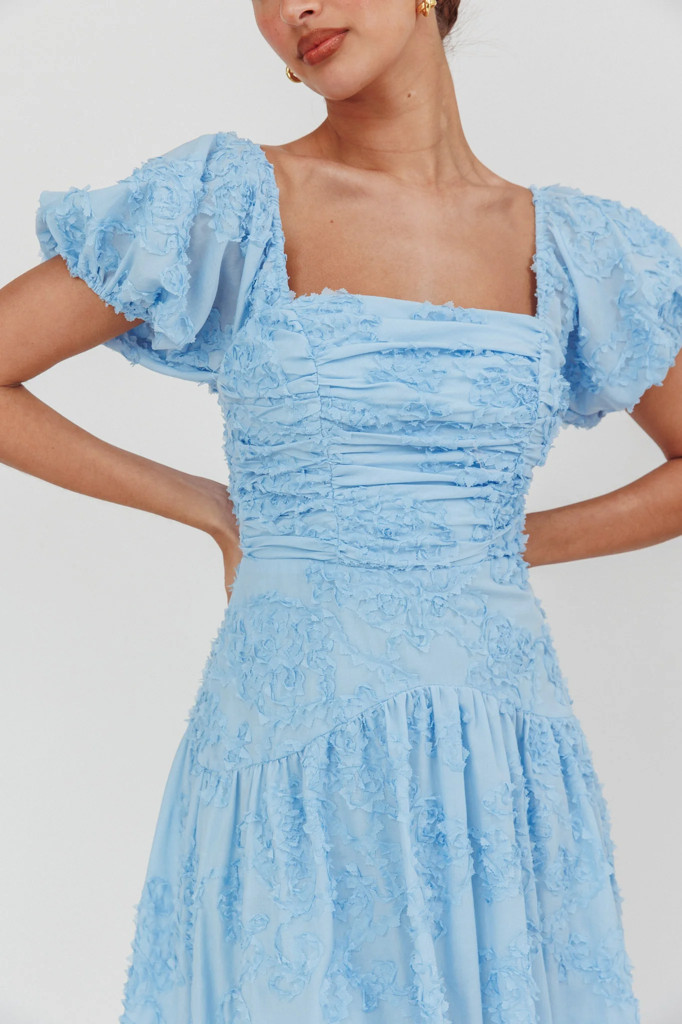 Telma Puff Sleeves Midi Dress Blue - Image 5