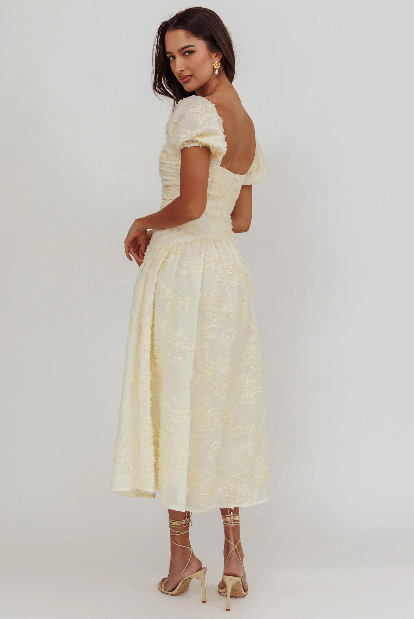 Telma Puff Sleeves Midi Dress Butter - Image 3
