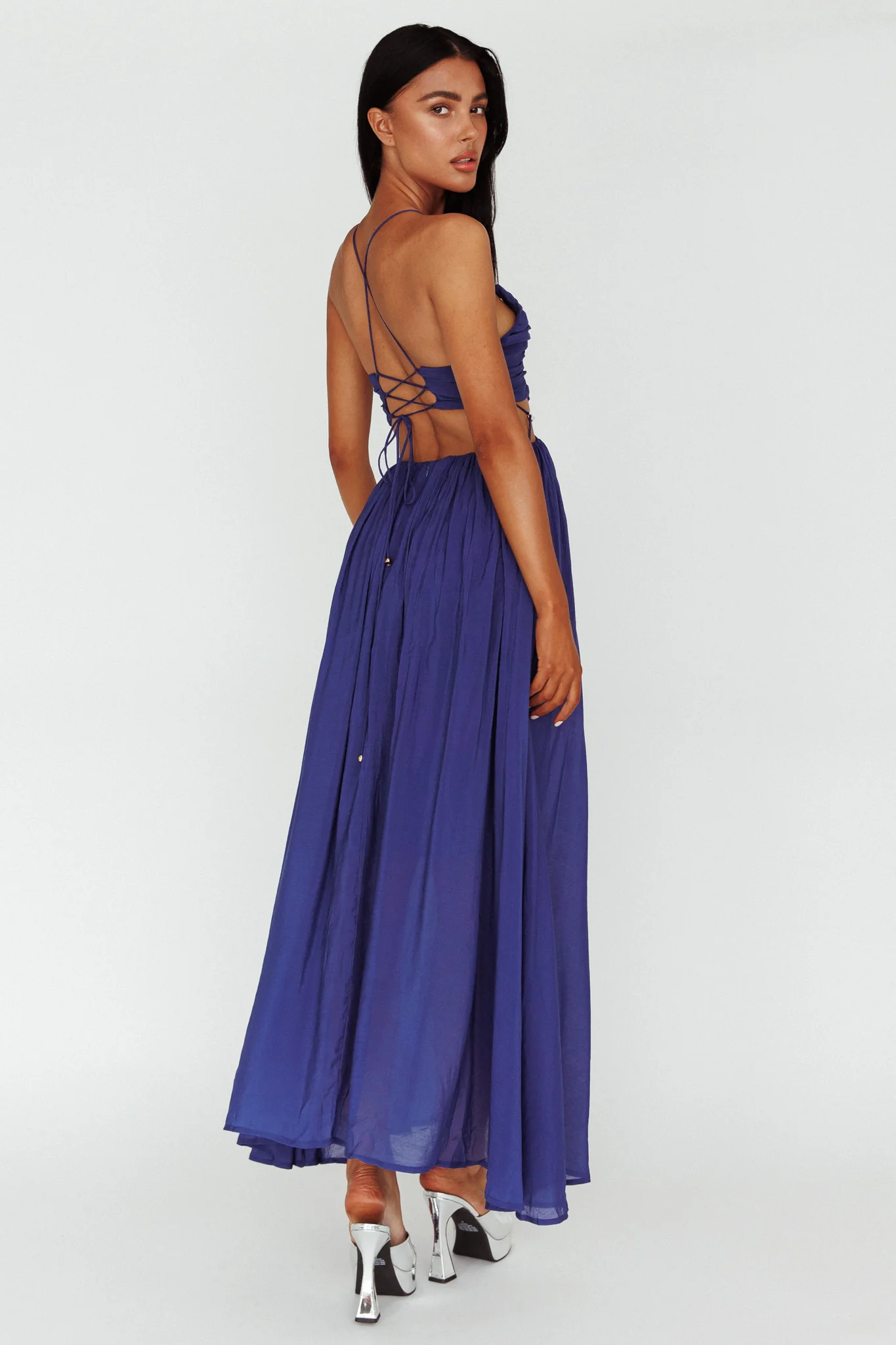 Tenyl Open Back Strappy Midi Dress Navy - Image 2