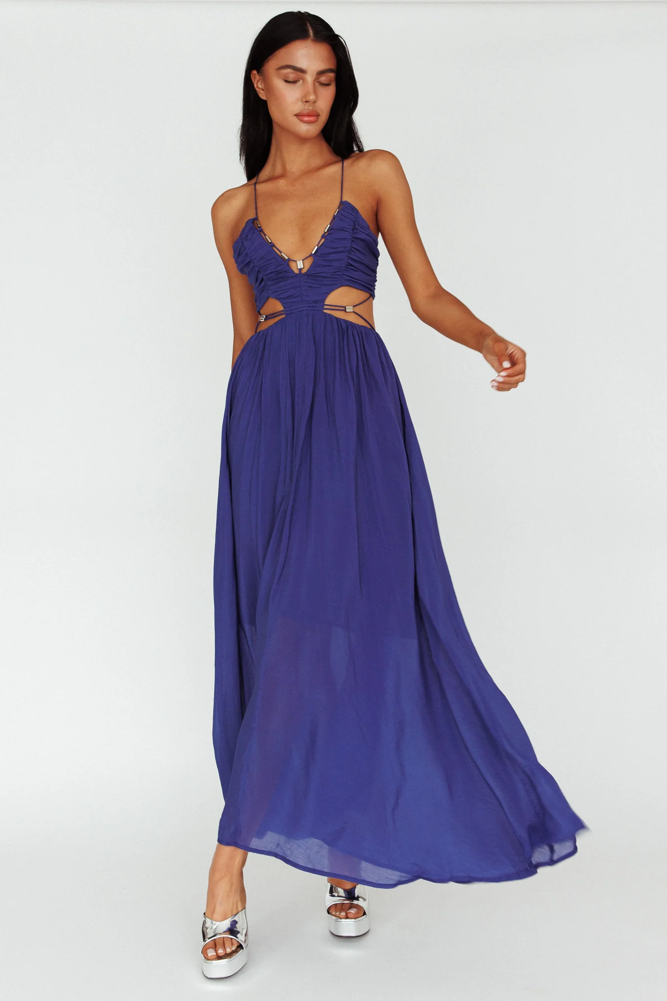 Tenyl Open Back Strappy Midi Dress Navy - Image 3