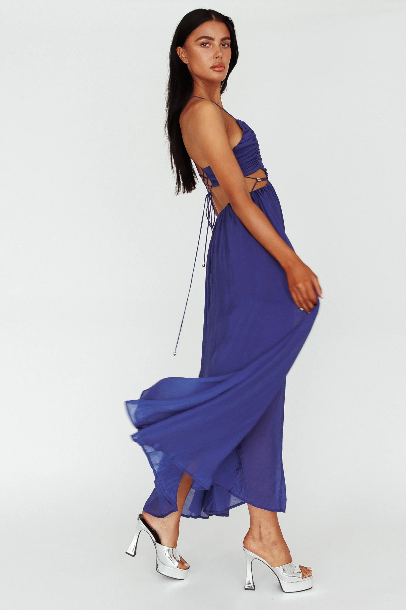 Tenyl Open Back Strappy Midi Dress Navy - Image 6