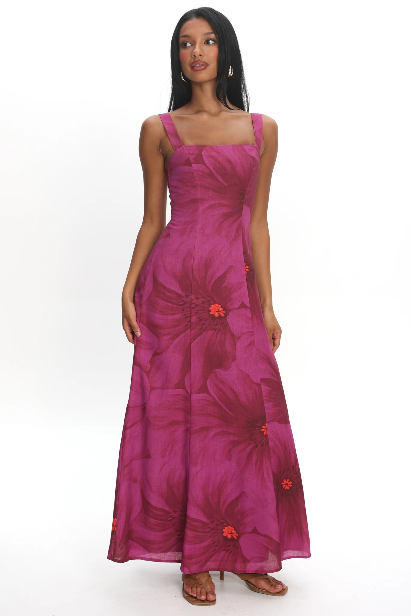 Teressa Square Neck Maxi Dress Floral Fuchsia - Image 4