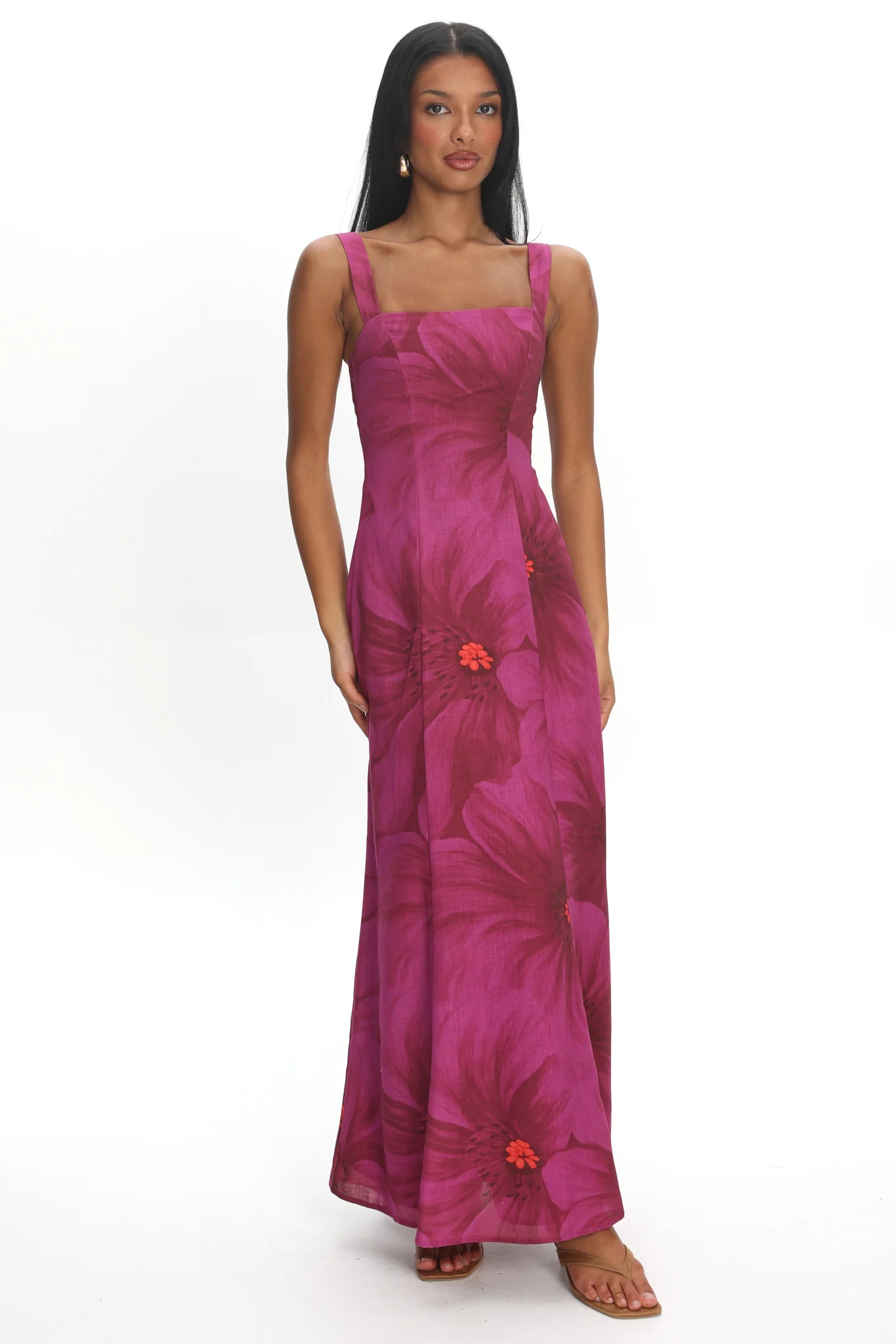 Teressa Square Neck Maxi Dress Floral Fuchsia - Image 5