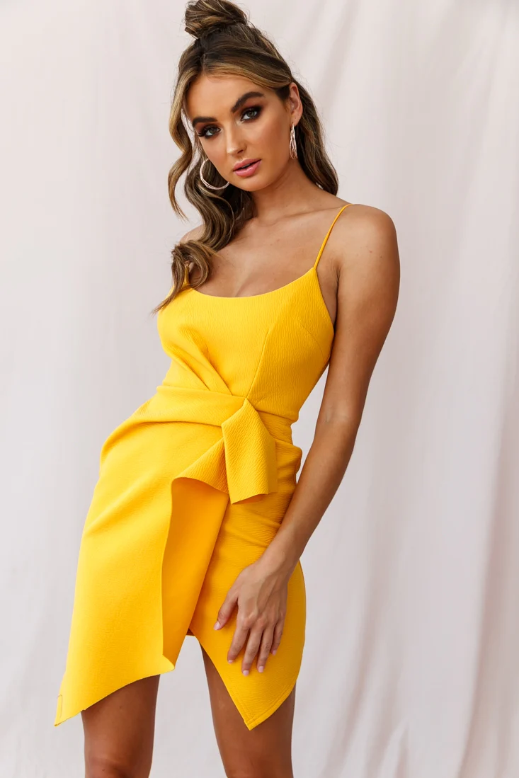 Tesla Cami Strap Sculpted Fabric Dress Yellow - Image 5