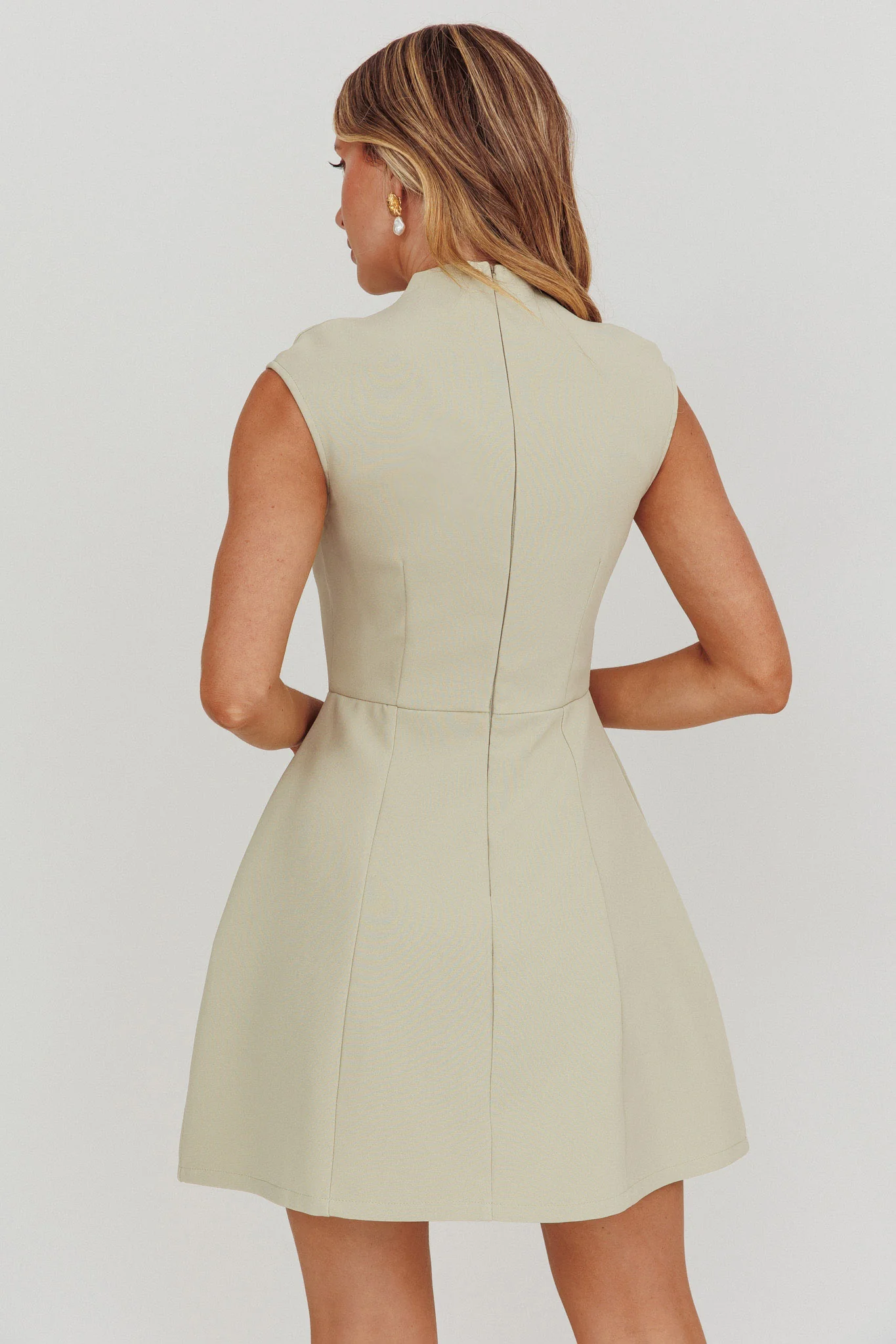 Thandi Pleat Shoulder Faux Pocket Mini Dress Sage - Image 2
