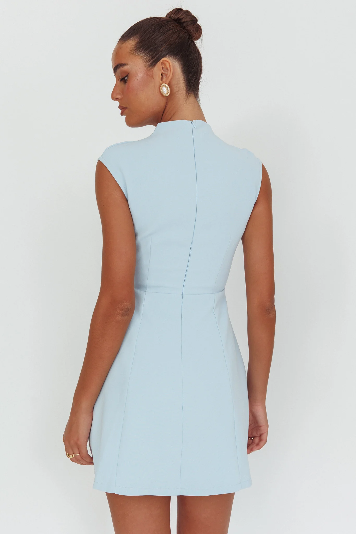 Thandi Pleat Shoulder Faux Pocket Mini Dress Steel Blue - Image 3