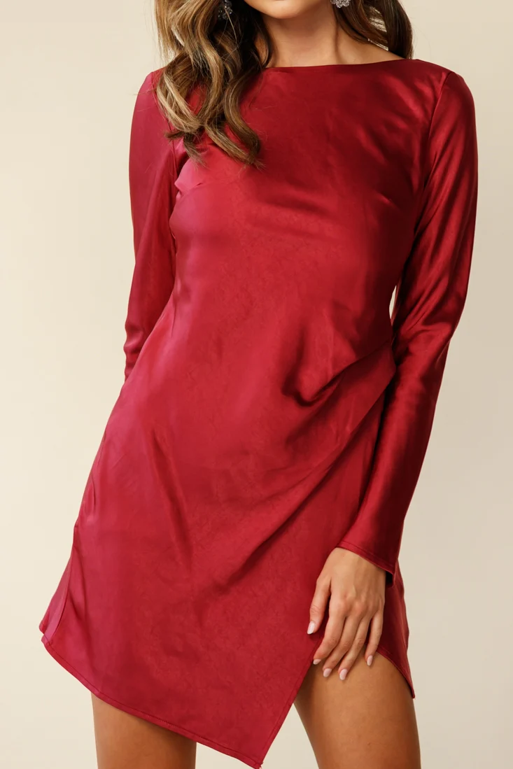 Thank Me Later Long Sleeve Open Back Dress Wine - Image 11