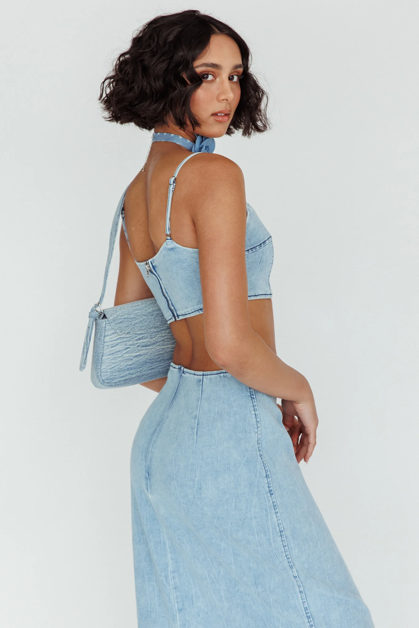 The Moment Cami Strap Crop Top Denim - Image 2