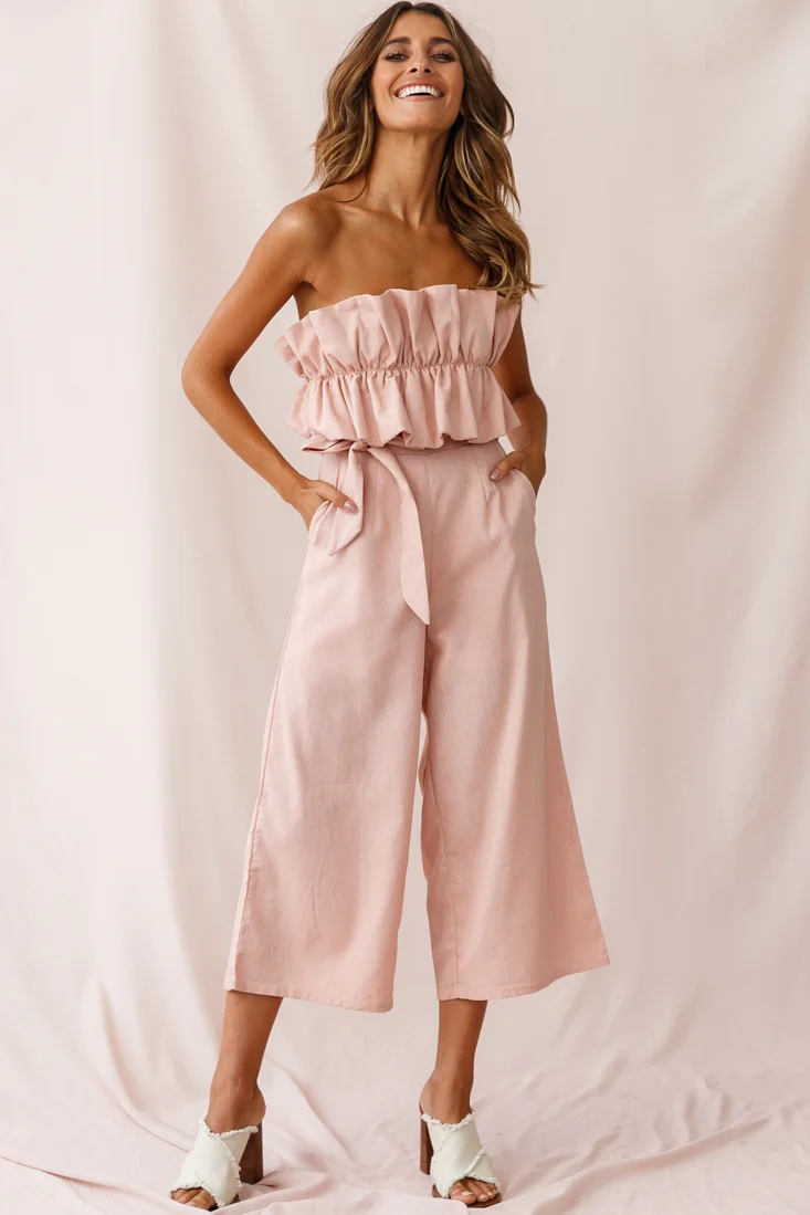 Thea Ruffle Crop Top Jumpsuit Blush