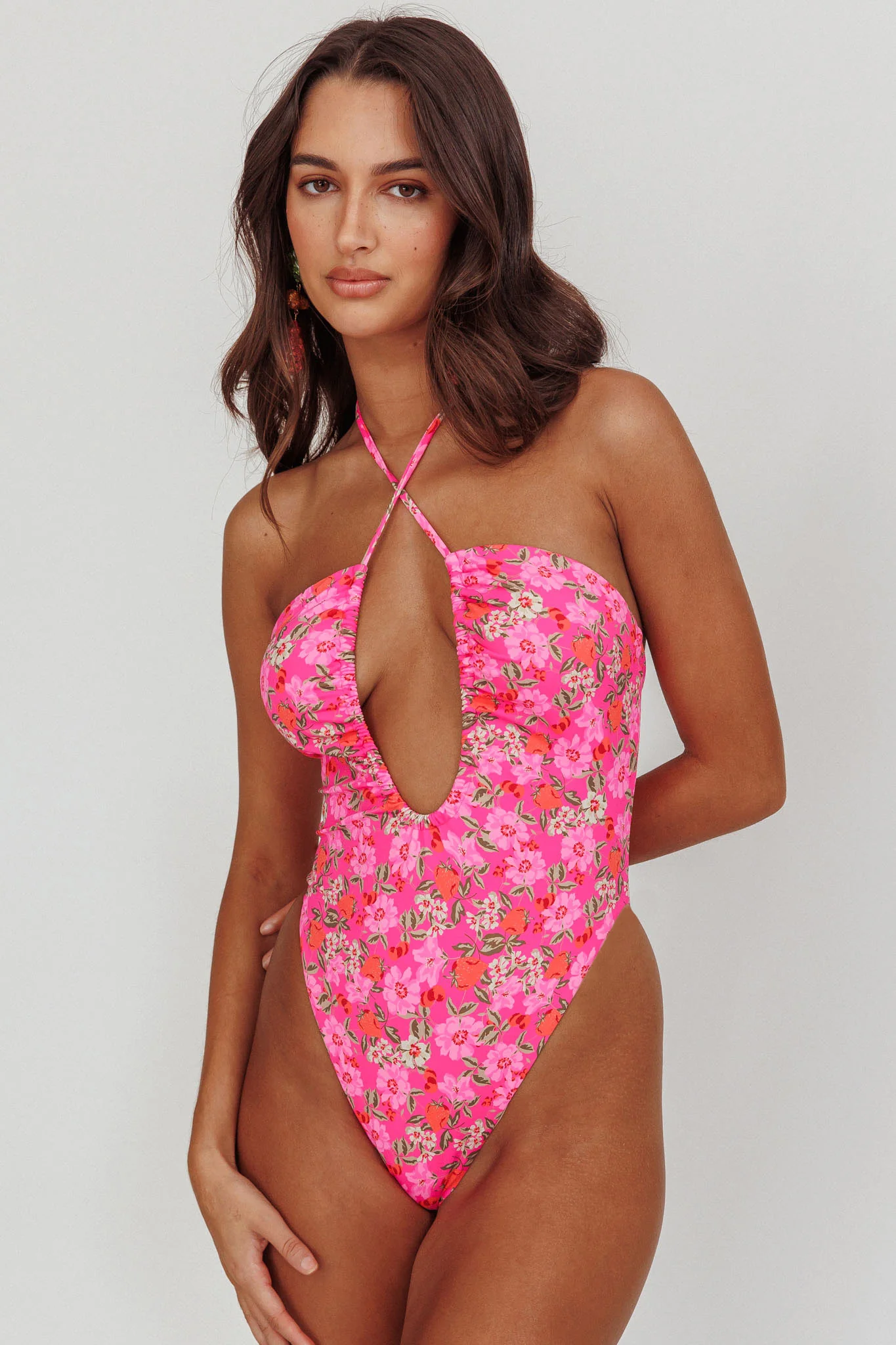 Theia Halterneck One Peice Swimsuit Pink Floral - Image 6