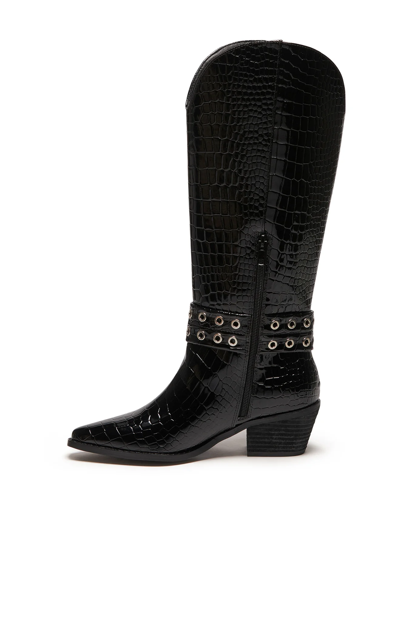 THERAPY Maiden Cowboy Boot Black Patent Croc - Image 2